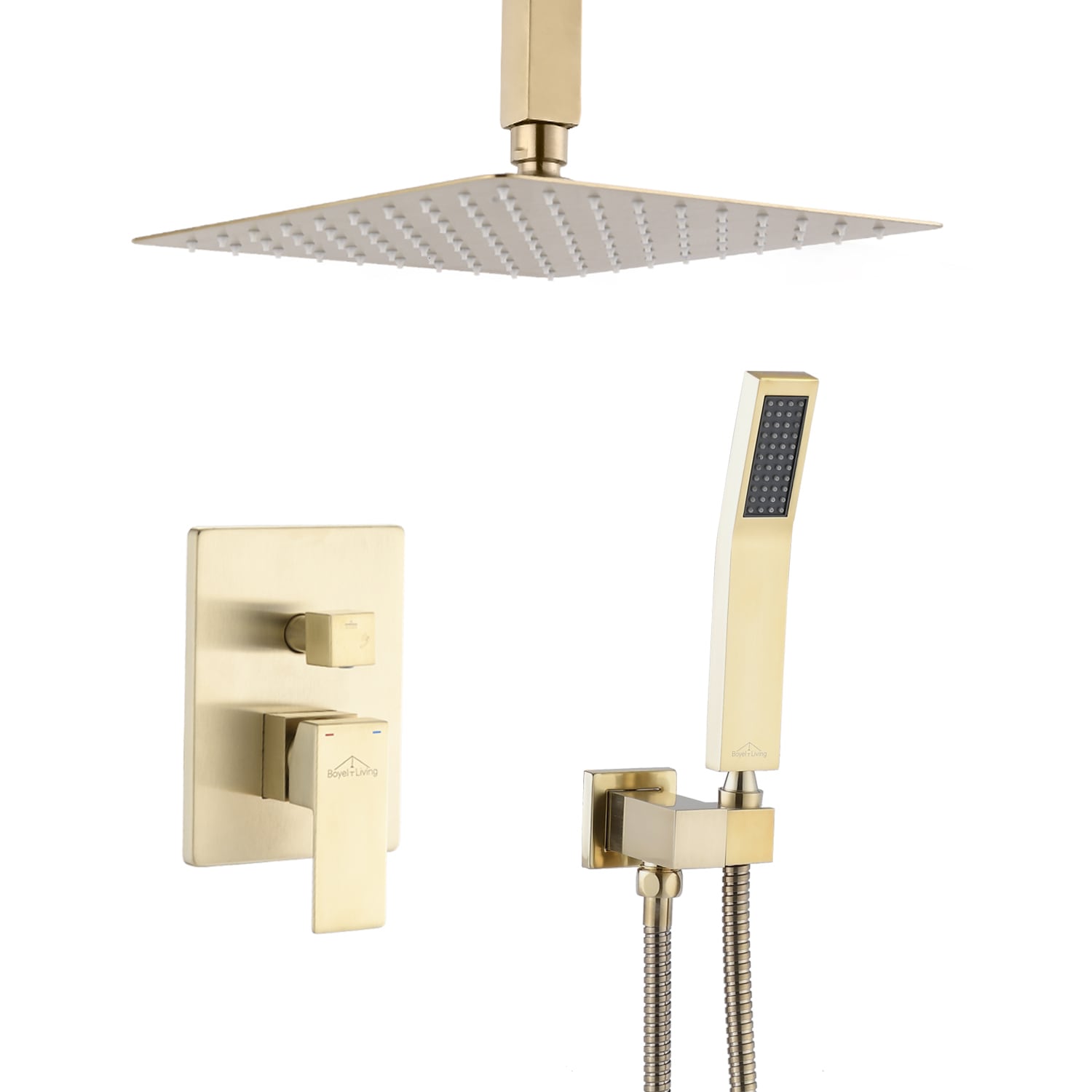 GZMR GZ-MS0912ORB Brushed Gold Dual Head Waterfall Built-In Shower Faucet System with 2-way Diverter Valve Included
