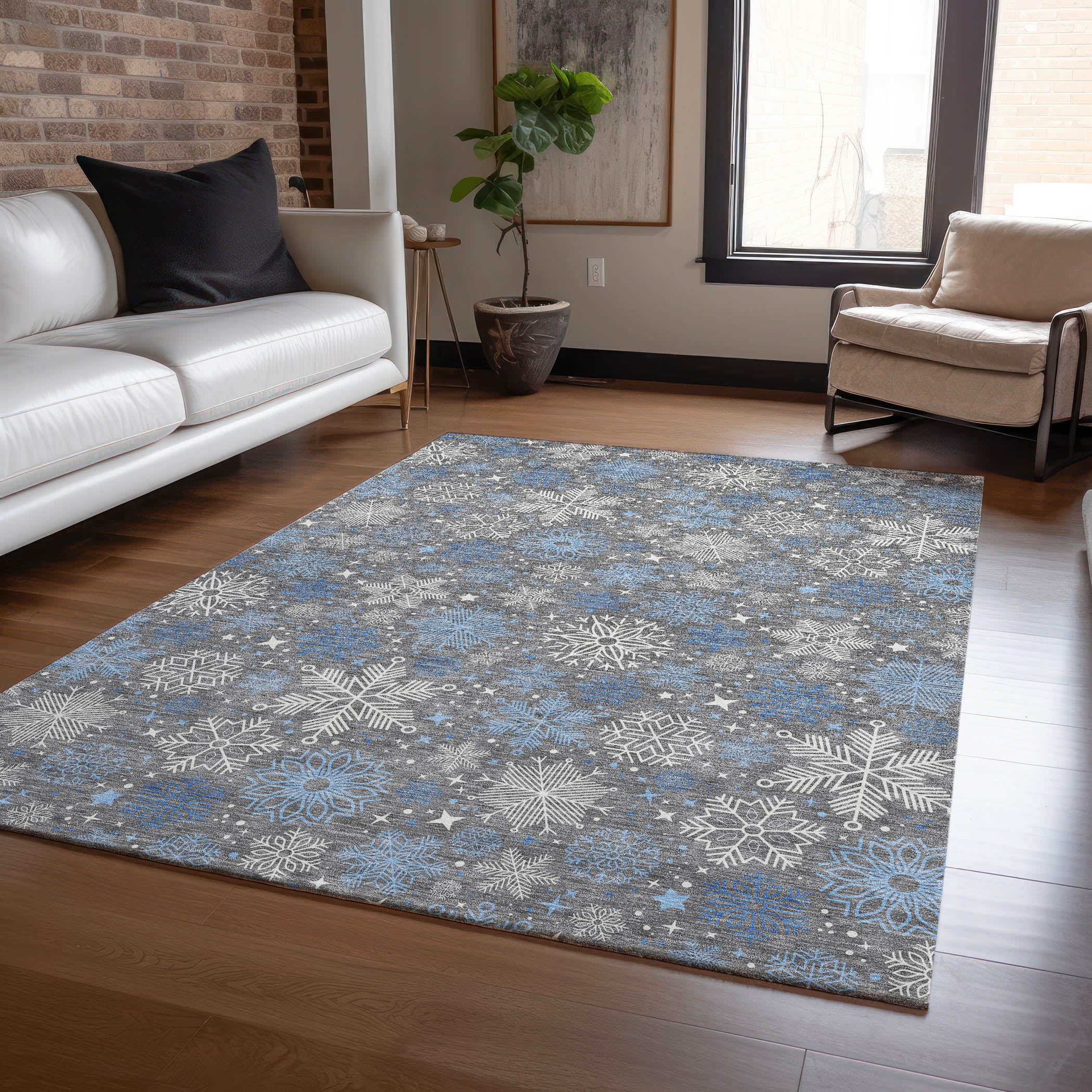 Addison Rugs ACN1823GY9X12 Chantille ACN1823GY 9 x 12 (ft) Loomed Polyester Gray Rectangular Indoor/Outdoor Machine washable Area rug
