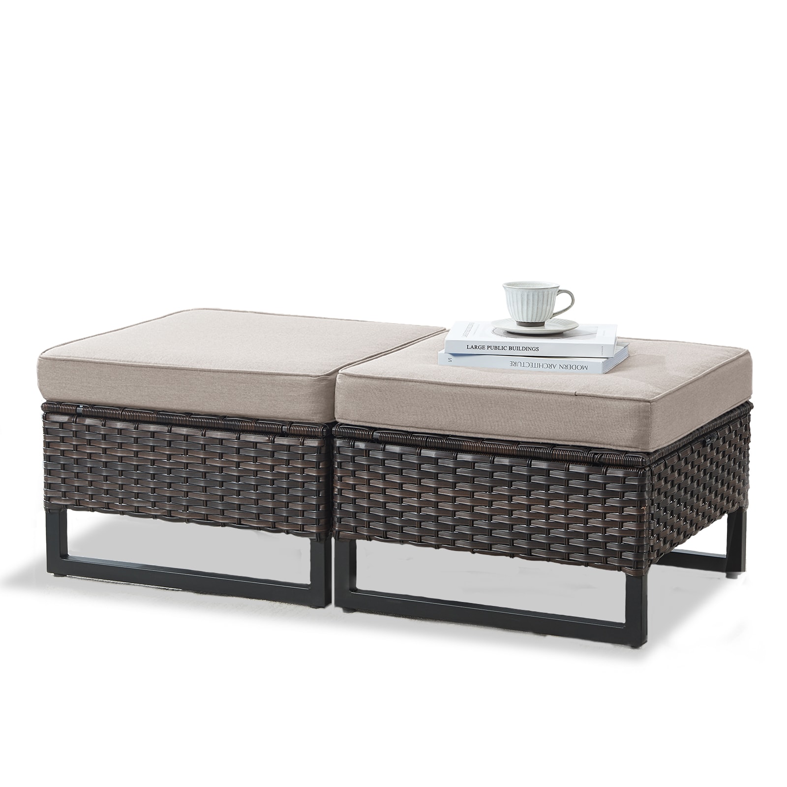 Rilyson FS119-2 U-Feet 2 -Pack Brown Wicker Ottoman