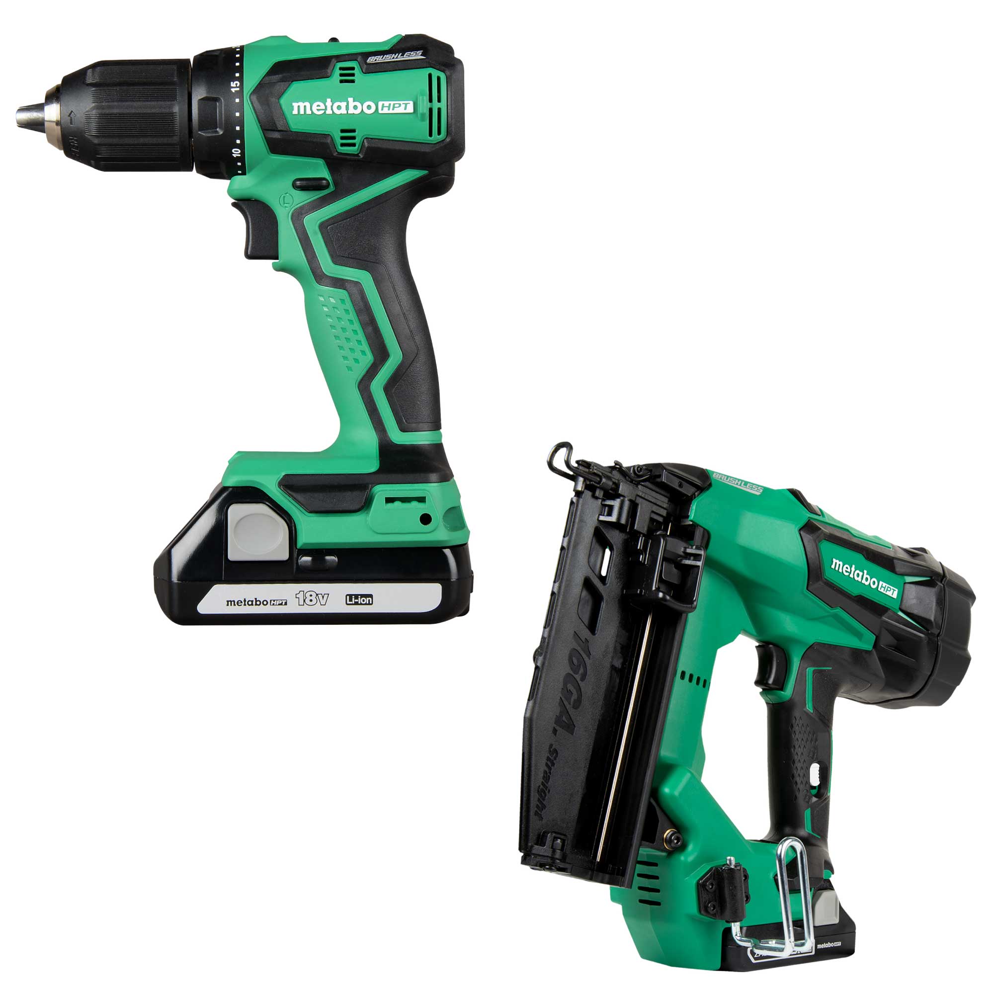 Metabo HPT MultiVolt 18-volt 1/2-in Keyless Brushless Cordless Drill (2-batteries included and Charger included) with MultiVolt 18-Volt 16-Gauge