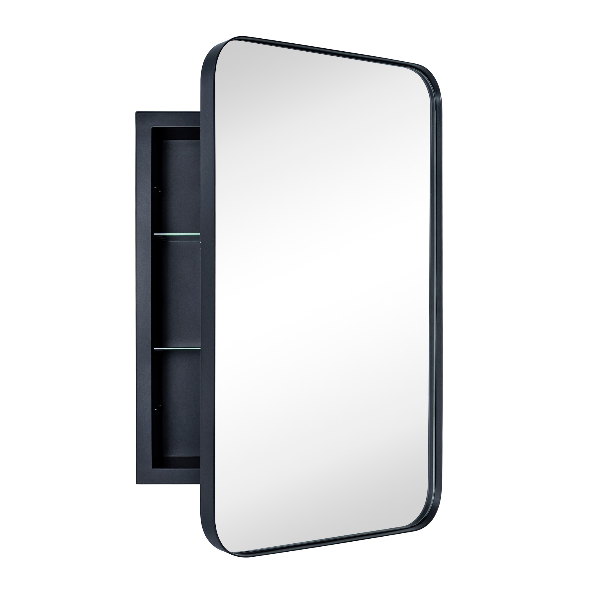 TEHOME 16-Inches x 24-Inches Recessed Mount Matte Black Mirrored Rectangle Medicine Cabinet