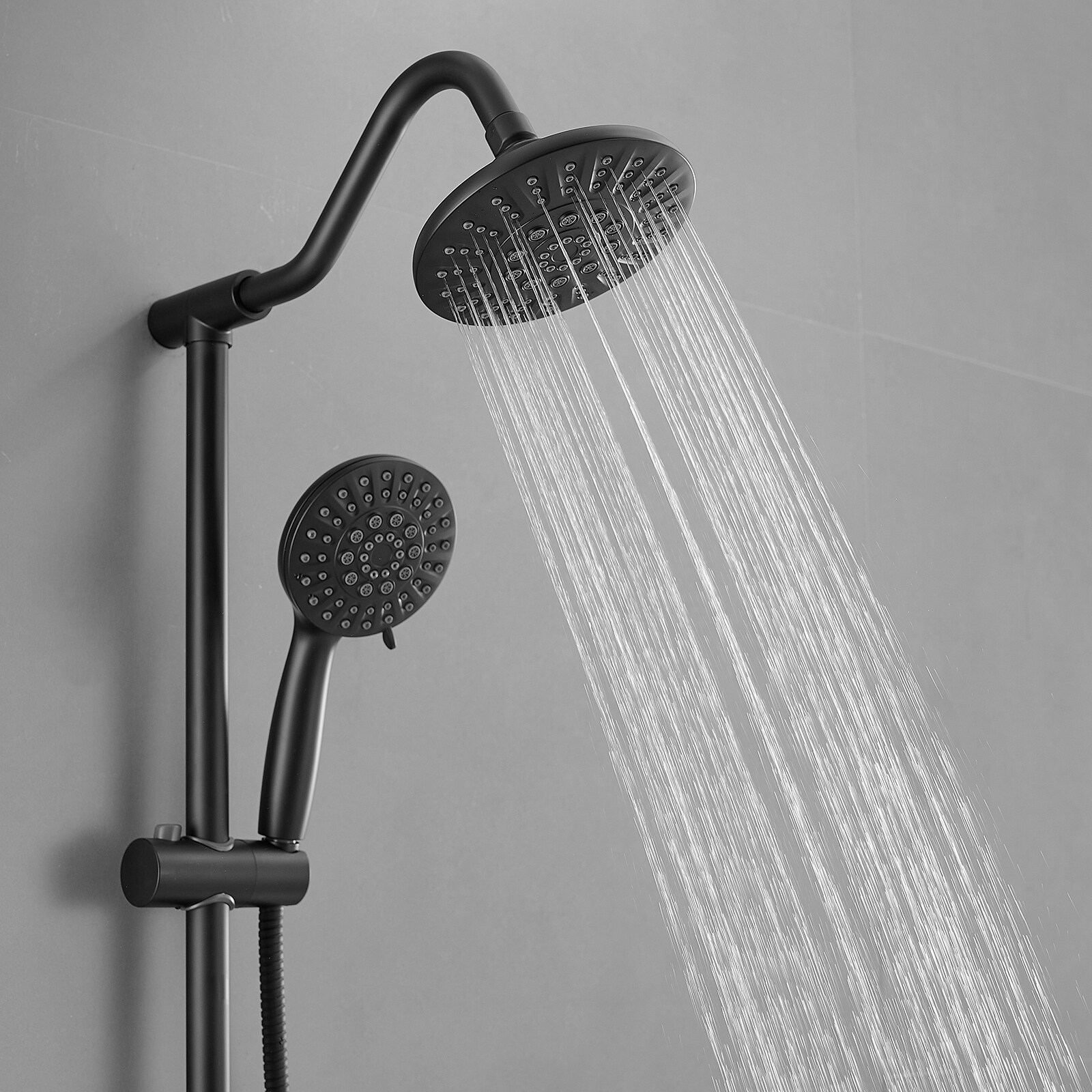 Matte Black Wall Mounted Dual Shower Head with Stainless Steel Hose