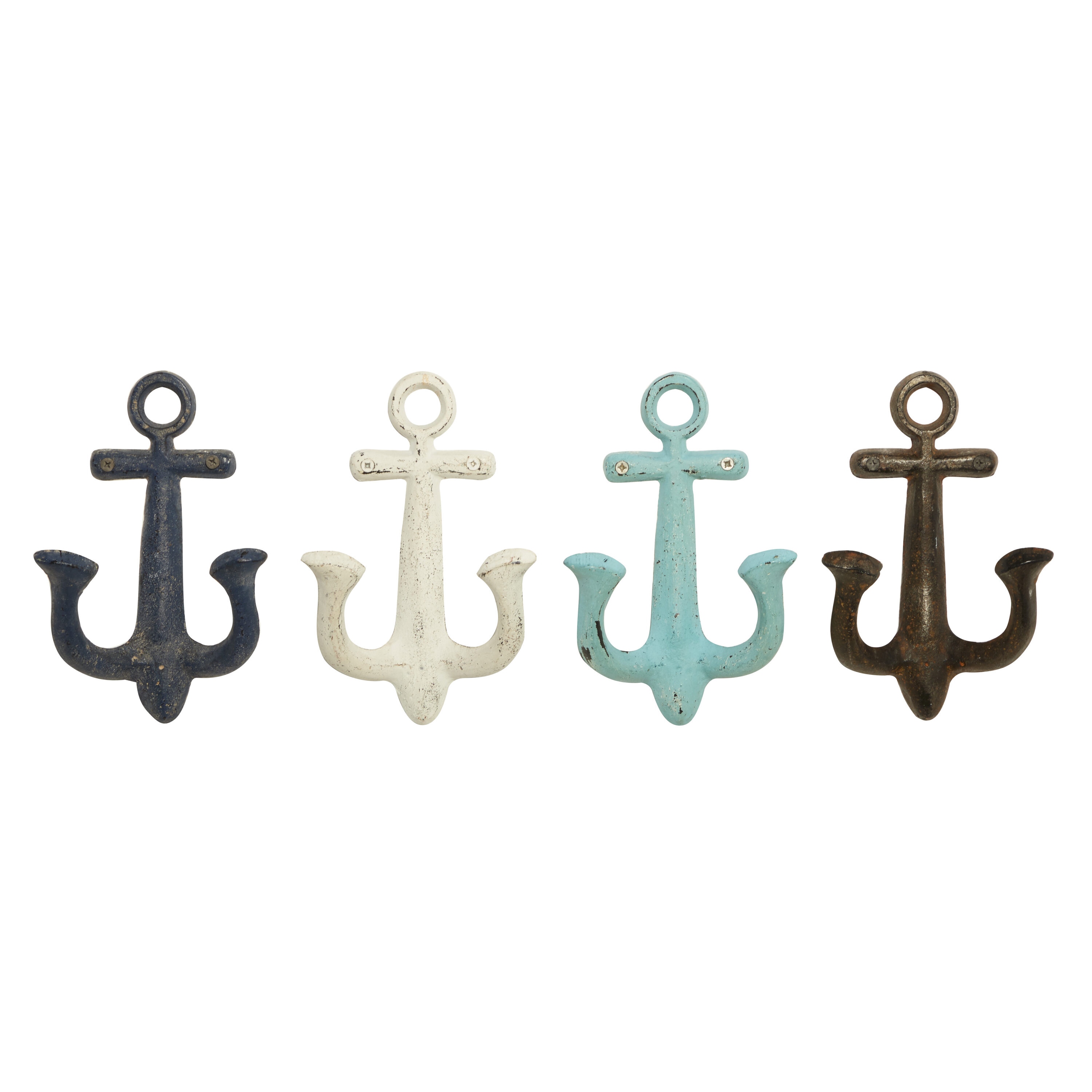 Multicolored Metal Anchor Wall Hooks Set of Four