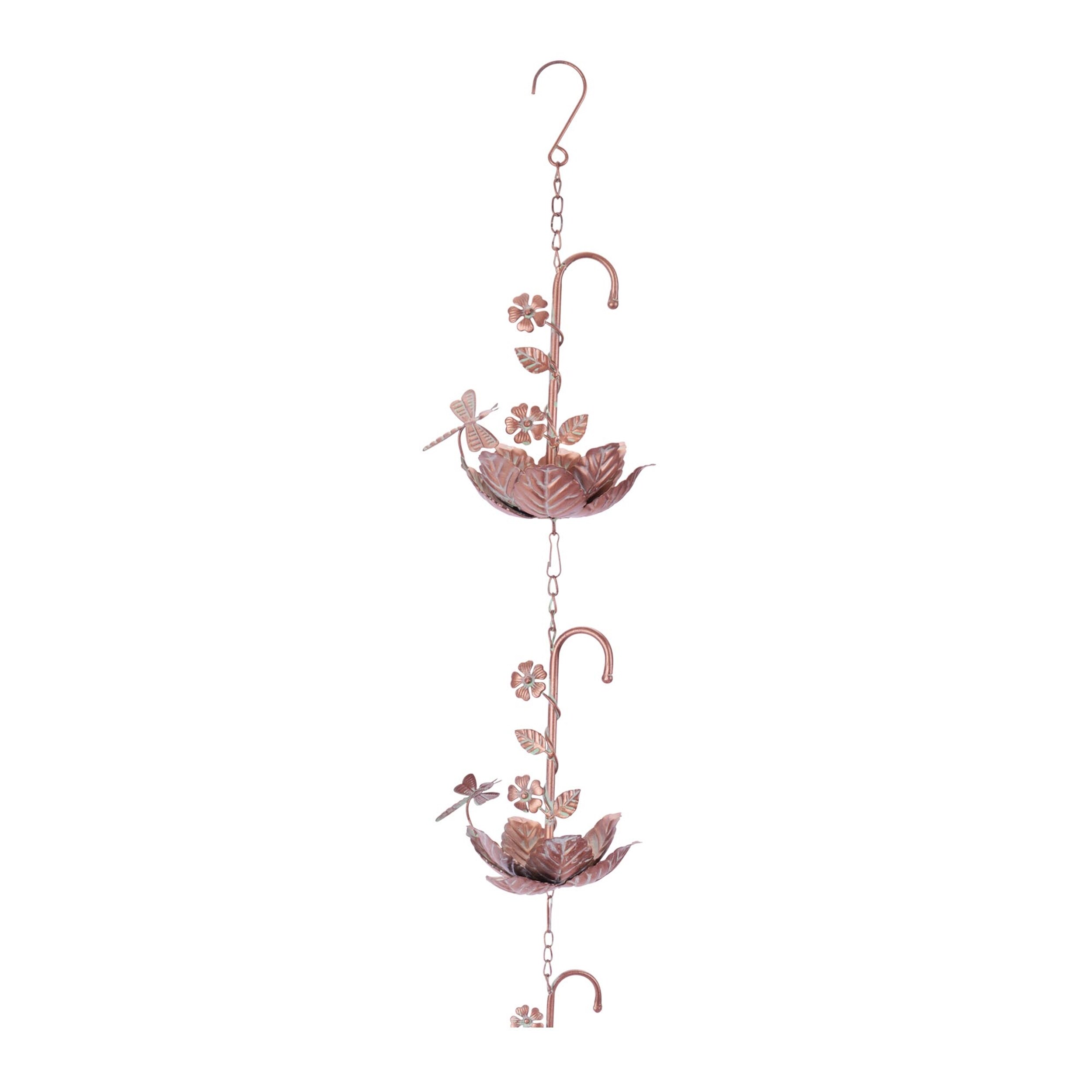 Melrose International Iron Dragonfly Floral Rain Chain 74 inL
