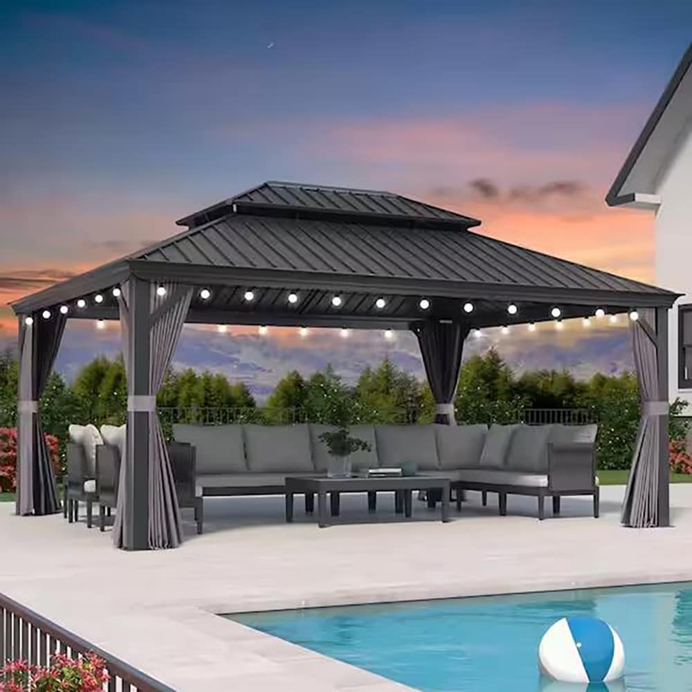 PURPLE LEAF LS04GHTG1317PD5 17-ft x 13-ft Hardtop Gazebo Gray Gazebo with Hardtop Roof (Screen Included)