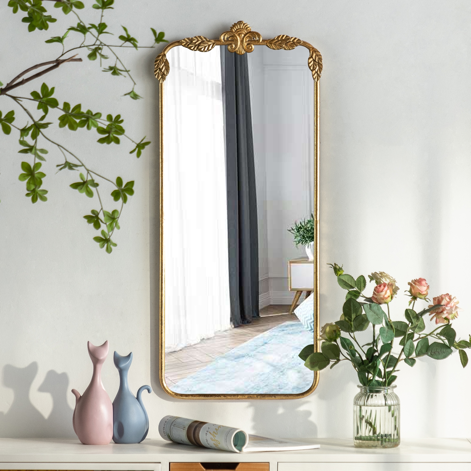Maxax 25003-RG H-QWM 16-in W x 39-in H Rectangle Gold Framed Full Length Wall Mirror