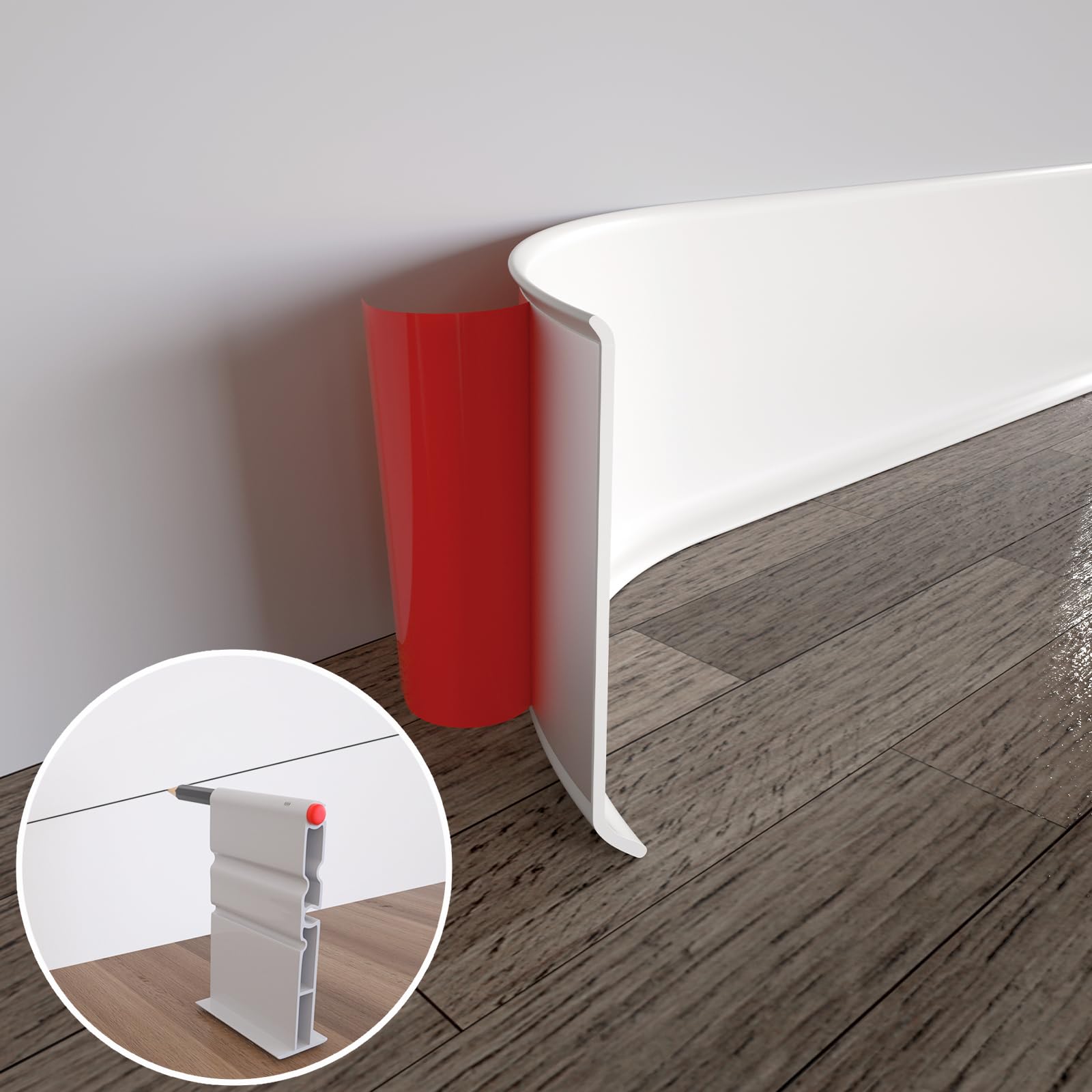 Misopily  Flexible Baseboard Molding Trim 6 Inch by 40 Feet Self Adhesive Vinyl Wall Base Cove Molding White durable home and garden accessory