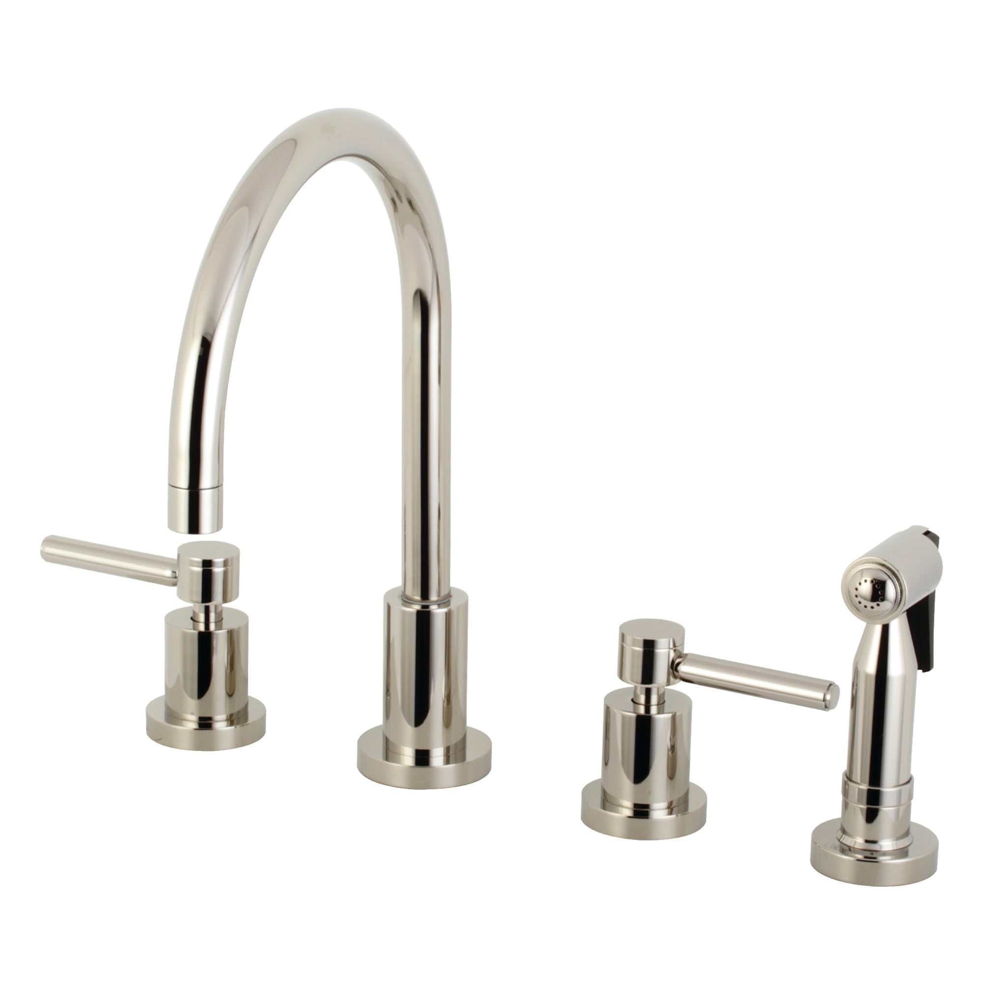 Kingston Brass WLKS8726DLBS Concord Polished nickel Double Handle Deck-mount Kitchen Faucet with Sprayer ( Side Sprayer Included )