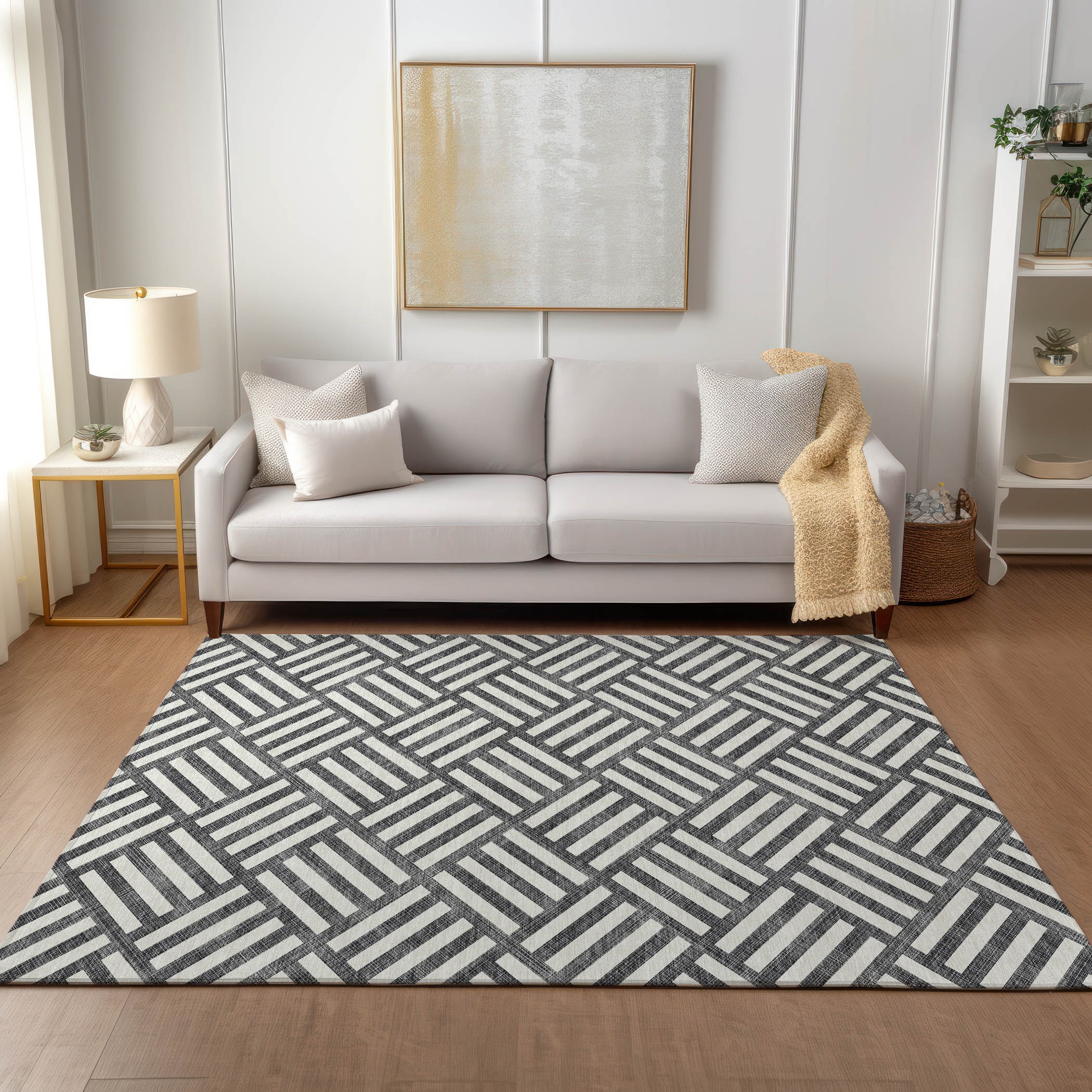 Addison Rugs ACN620BK5X8 Chantille ACN620BK 5 x 7 (ft) Polyester Black Rectangular Indoor/Outdoor Geometric Machine washable Area rug