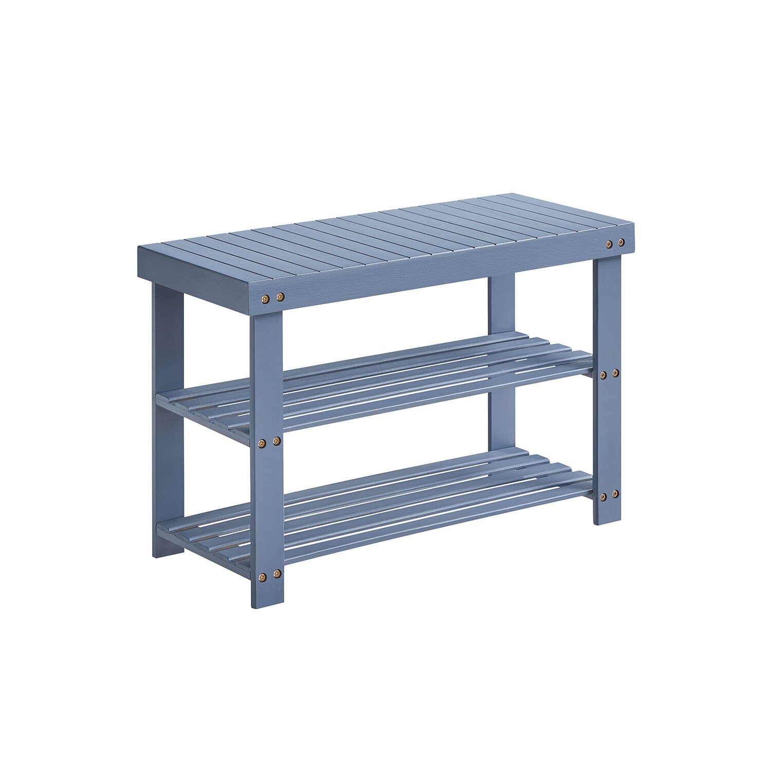 Slickblue 3 Tier- Holds 6 Pairs Bamboo Shoe Bench and Rack for Entryway and Hallway Use- 17.8 Inch H- Gray/ Walnut