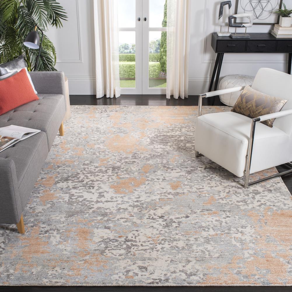 Gray and Rust Hand-Tufted Wool and Viscose Area Rug, 4' x 6'