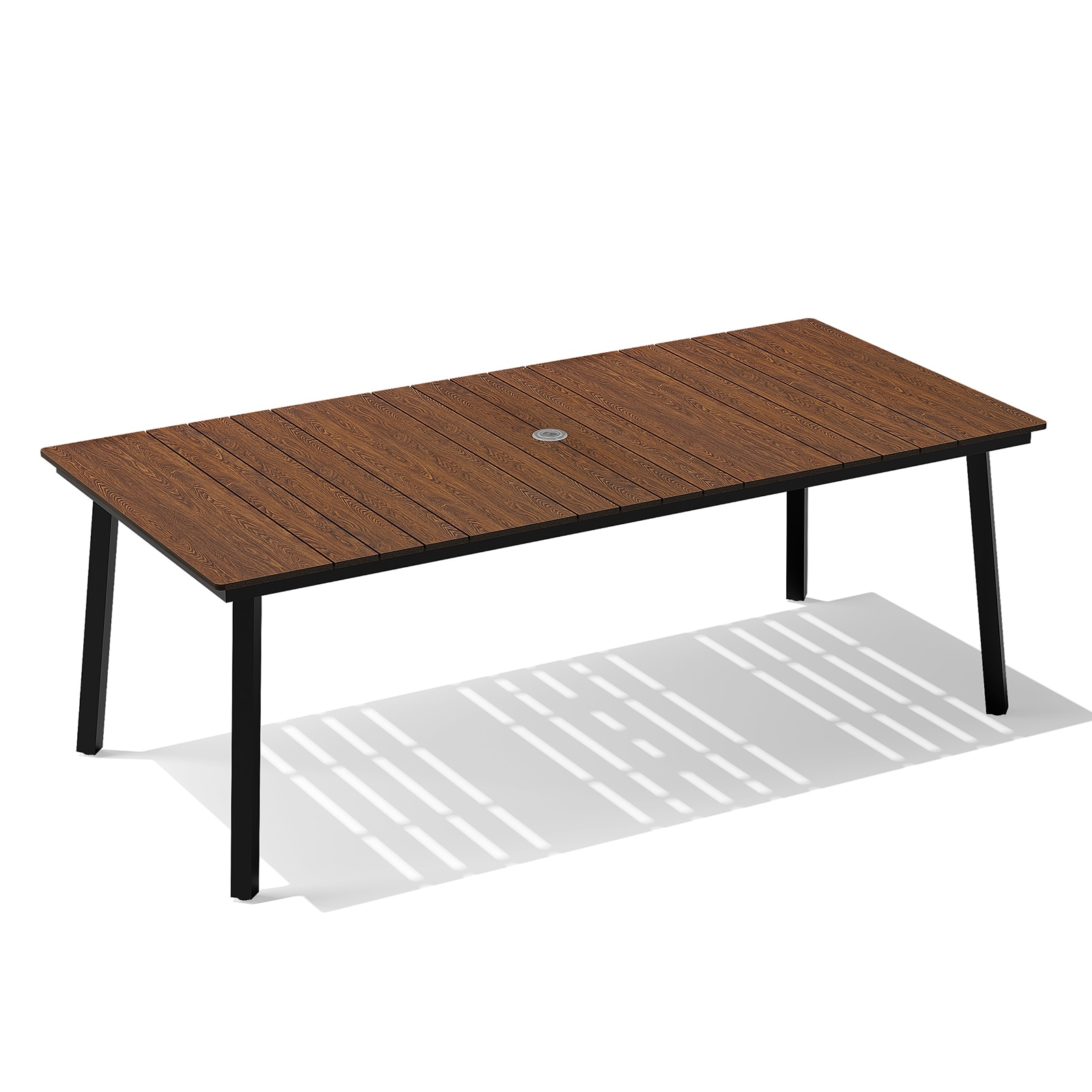 Crestlive Products CL-TB066WAL180 71-in Large Patio Plastic-Wood Top Steel Frame Rectangle Outdoor Dining Table 33.1-in W x 70.7-in L with Umbrella Hole