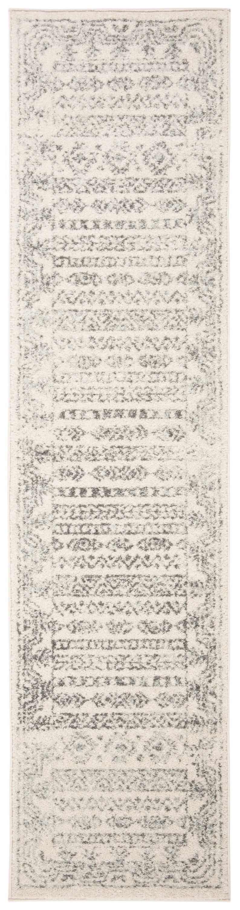 Ivory and Grey Synthetic 2' x 5' Hand-Knotted Easy Care Runner Rug