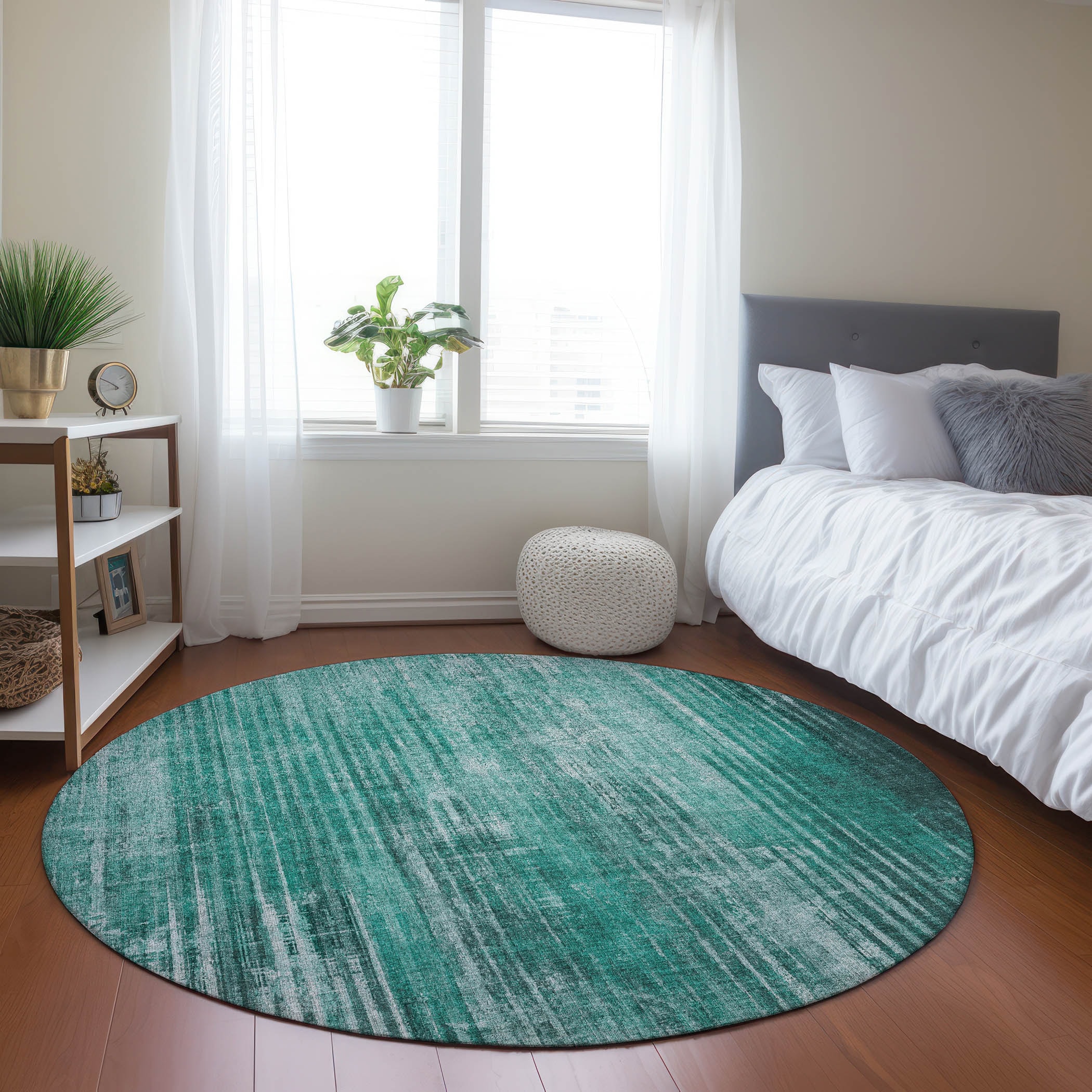 Addison Rugs ACN582TE8RO Chantille ACN582TE 8 x 8 (ft) Polyester Teal Round Indoor/Outdoor Geometric Machine washable Area rug