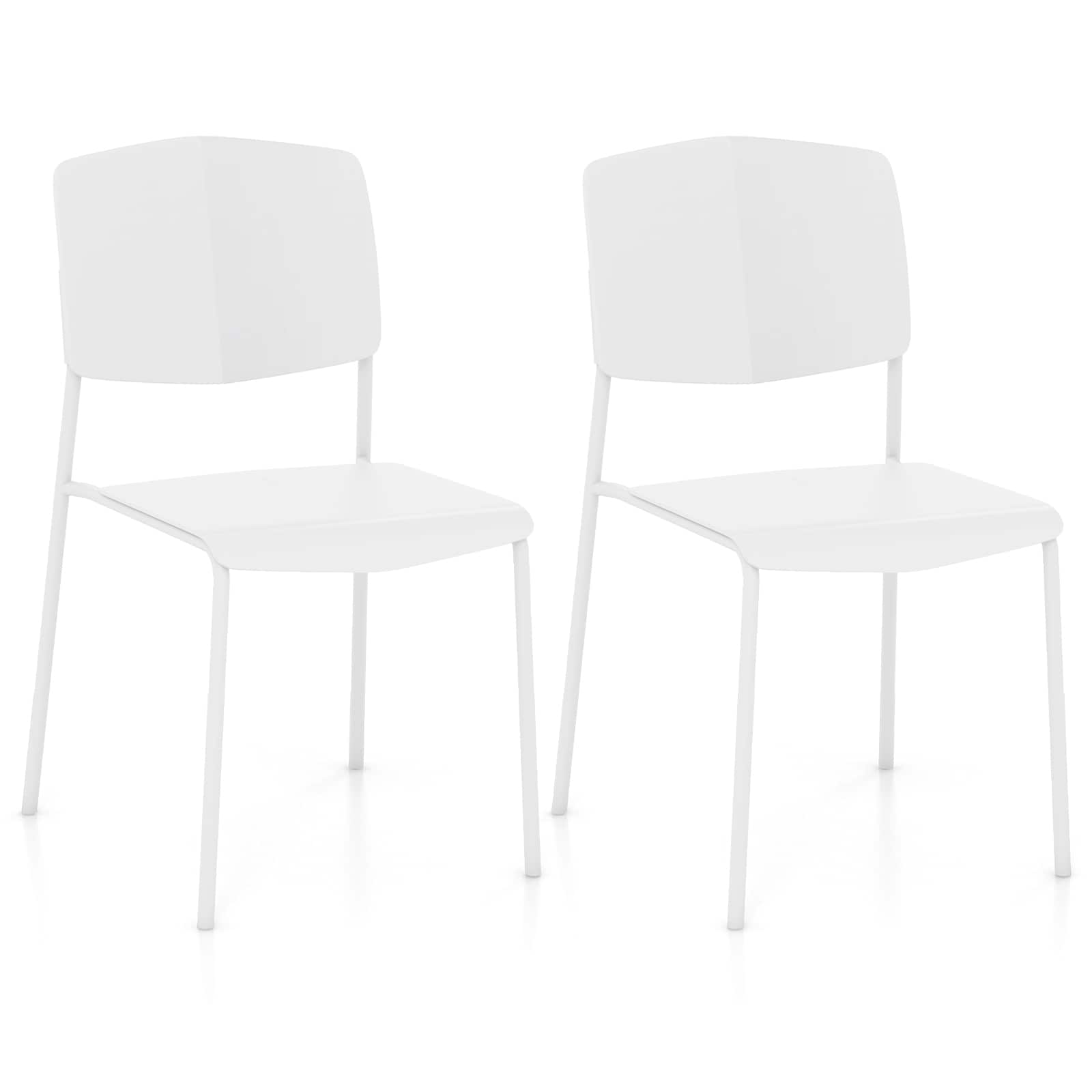 Slickblue D-CO-2-HW13411VJ Set of 2 White Modern Style Stackable Plastic Dining Chairs for Kitchen or Home Office (Metal Frame)