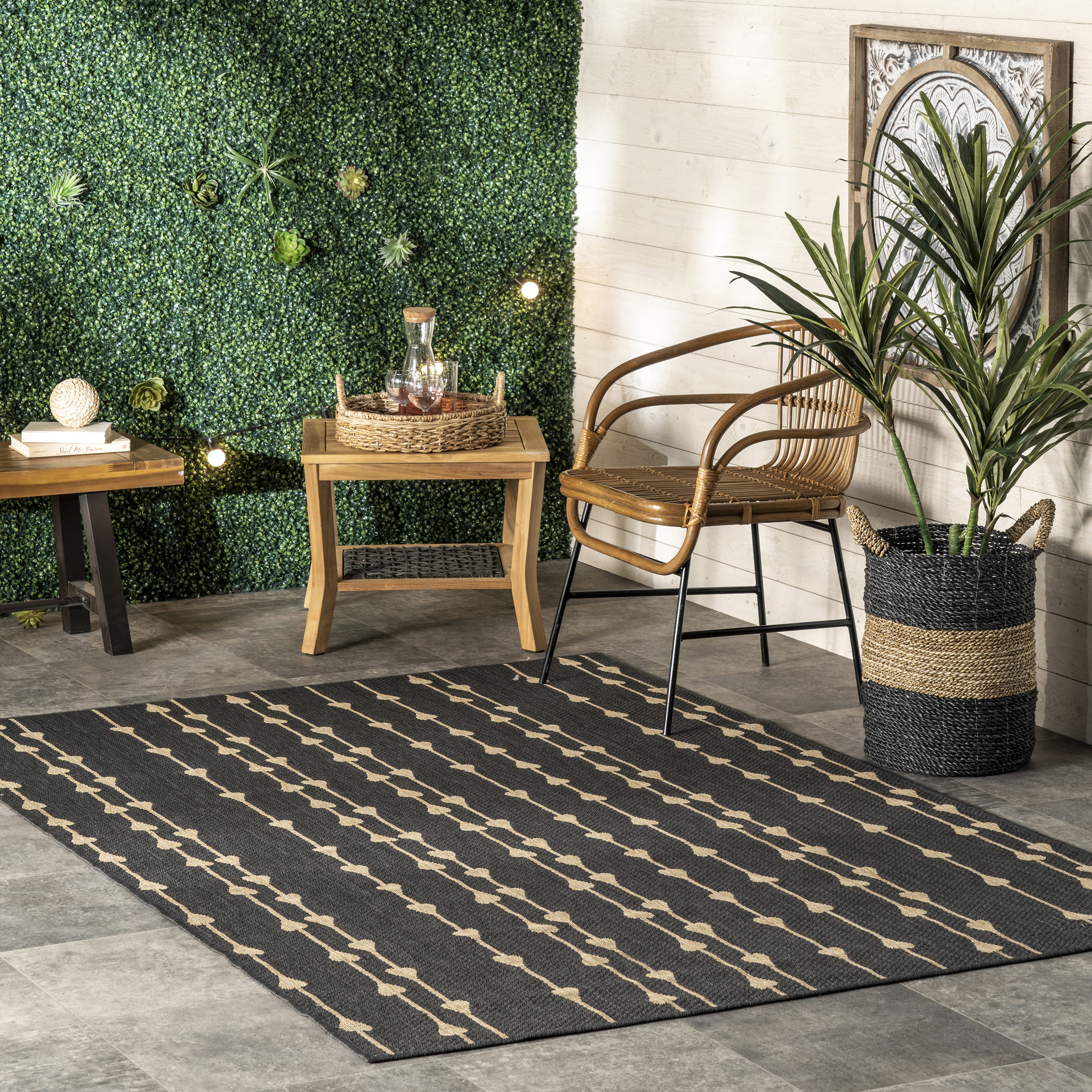 Charcoal Synthetic Reversible Rectangular Indoor/Outdoor Rug