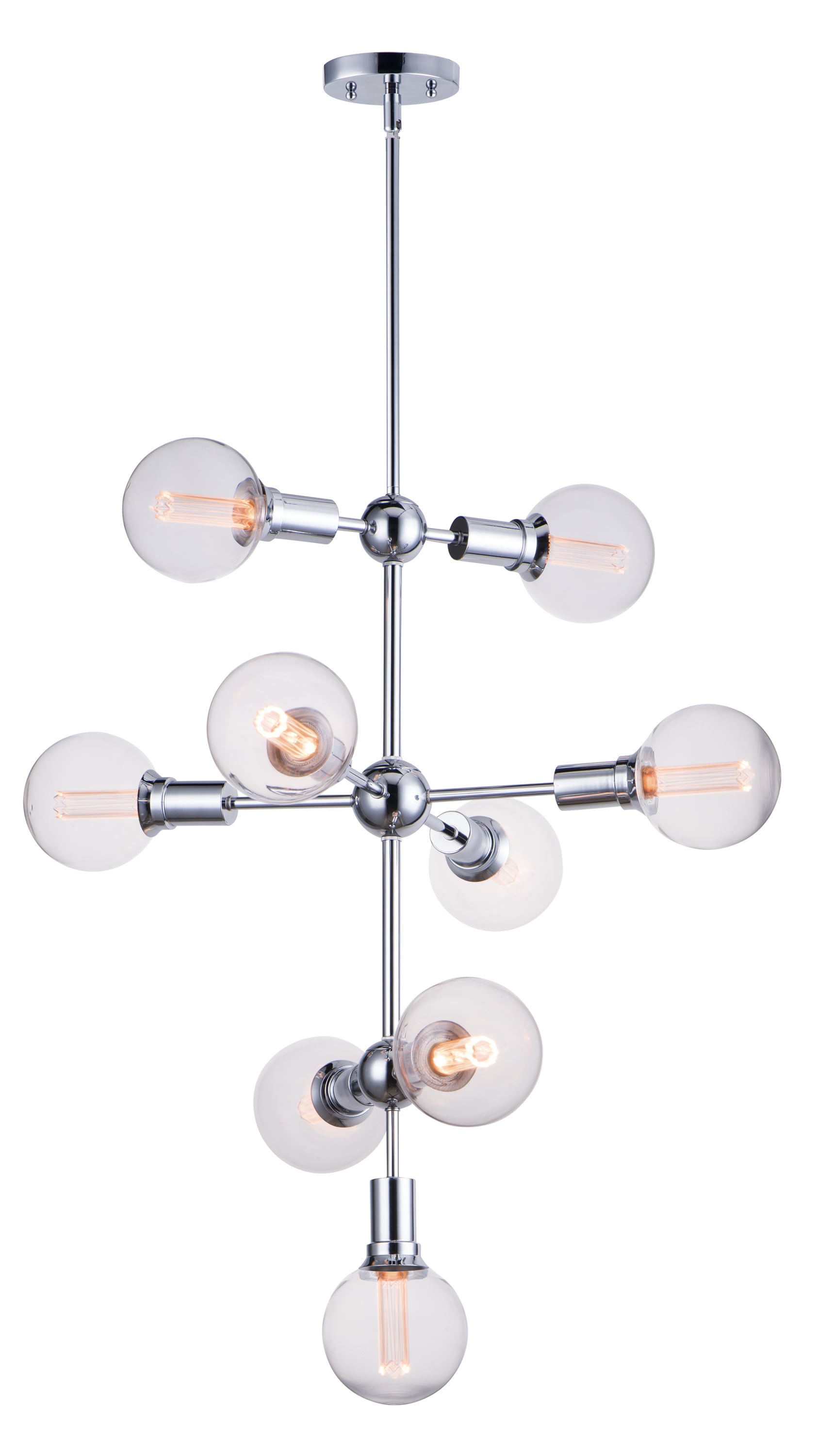 Maxim Lighting 11349PC/BUL-G40-CL Molecule 9 -Light Polished Chrome Transitional White glass Sputnik Large (larger than 22 inches) Hanging Pendant light