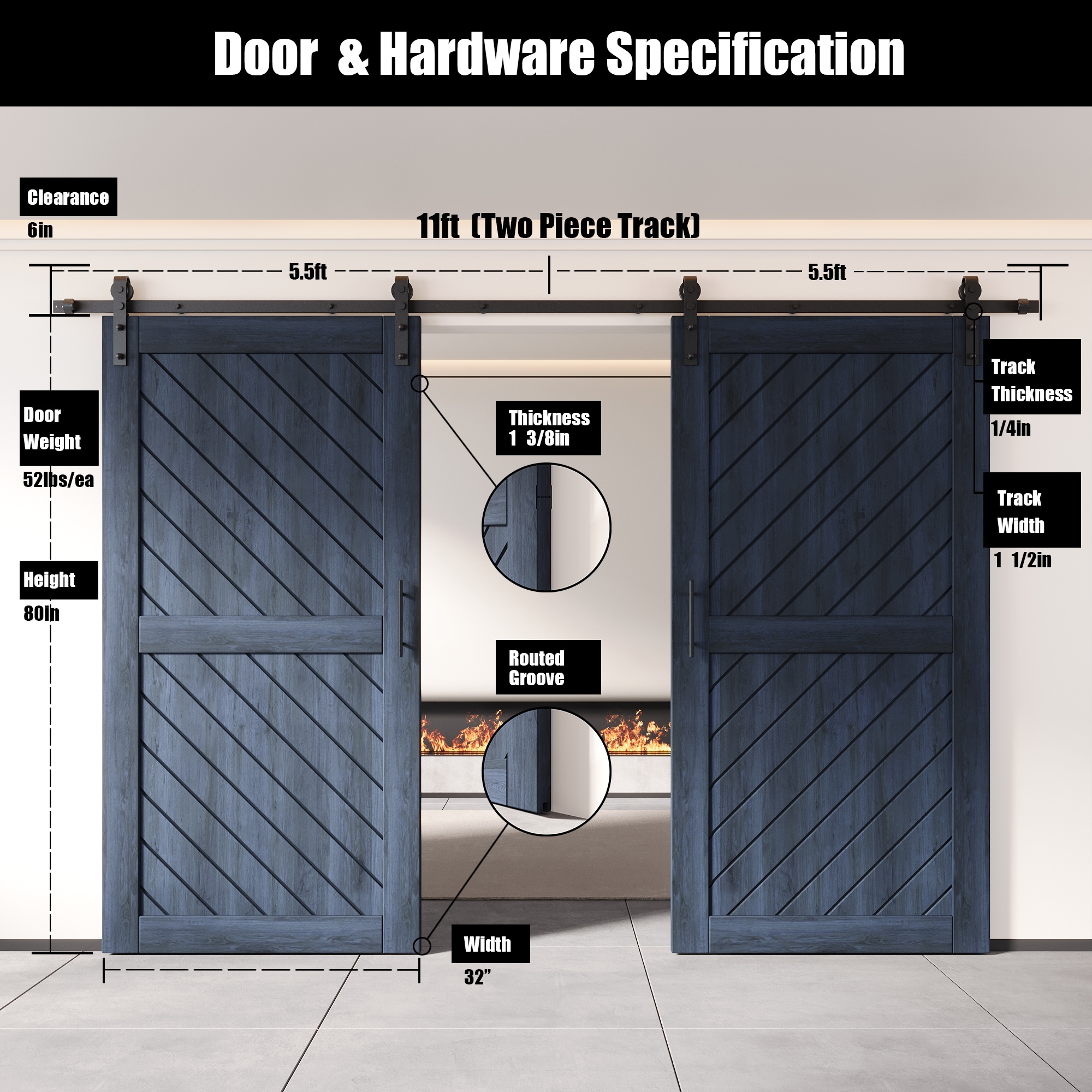 HOMACER YT2H132C-XT2-3280-NA Barn-Doors - View #2