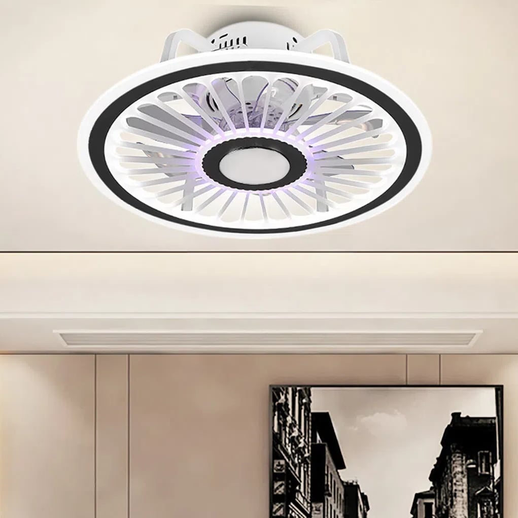Oukaning HG-HSYXF-4210-US 19.7-in Color-Changing Integrated LED Flush Mount Stepless Dimming Purple Night Light with ABS Blades Fandelier Ceiling Fan With Light - Remote Included ( 7 -Blade )