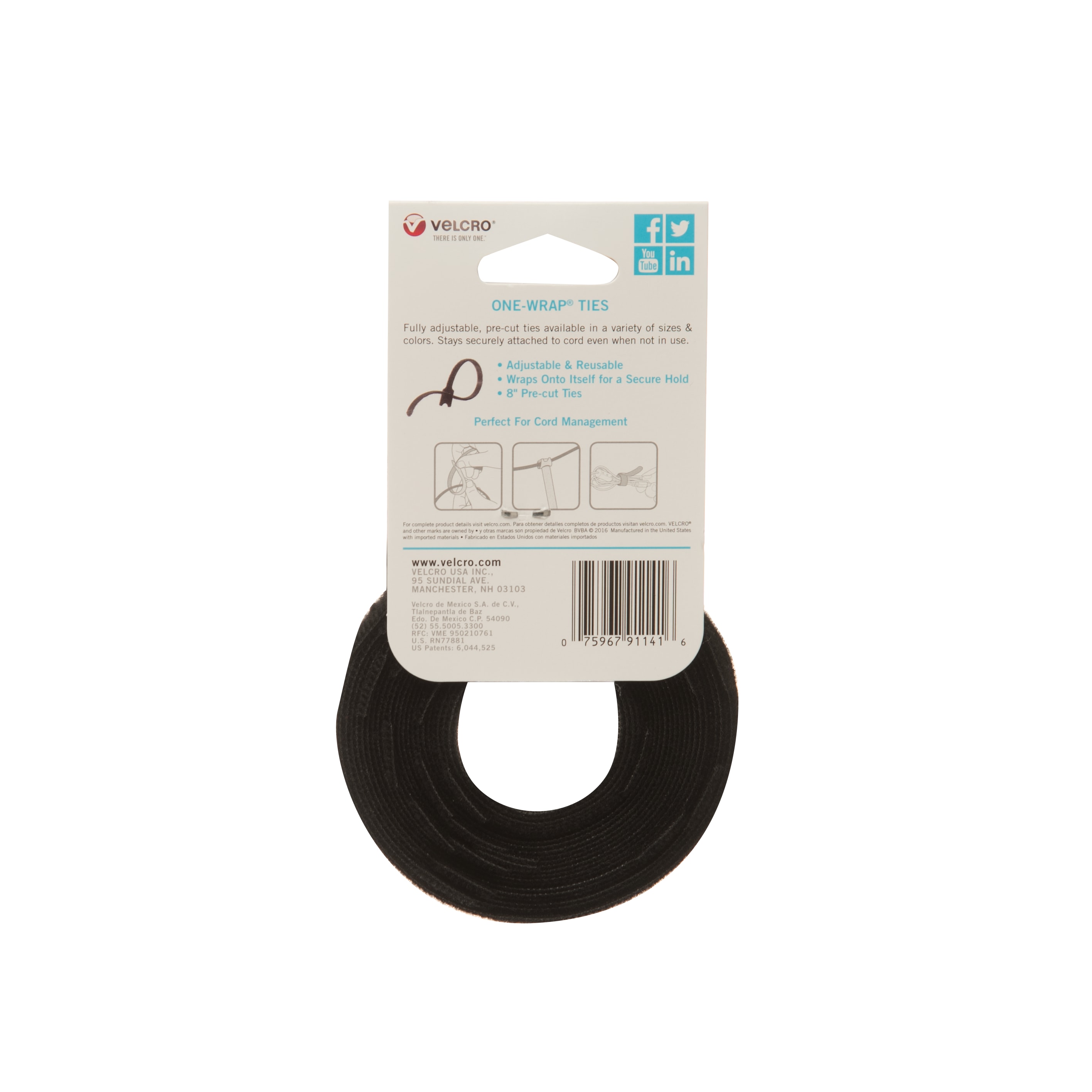 VELCRO BRAND, 75 ft Lg, 0.5 in Wd, Hook-and-Loop Cable Tie Roll
