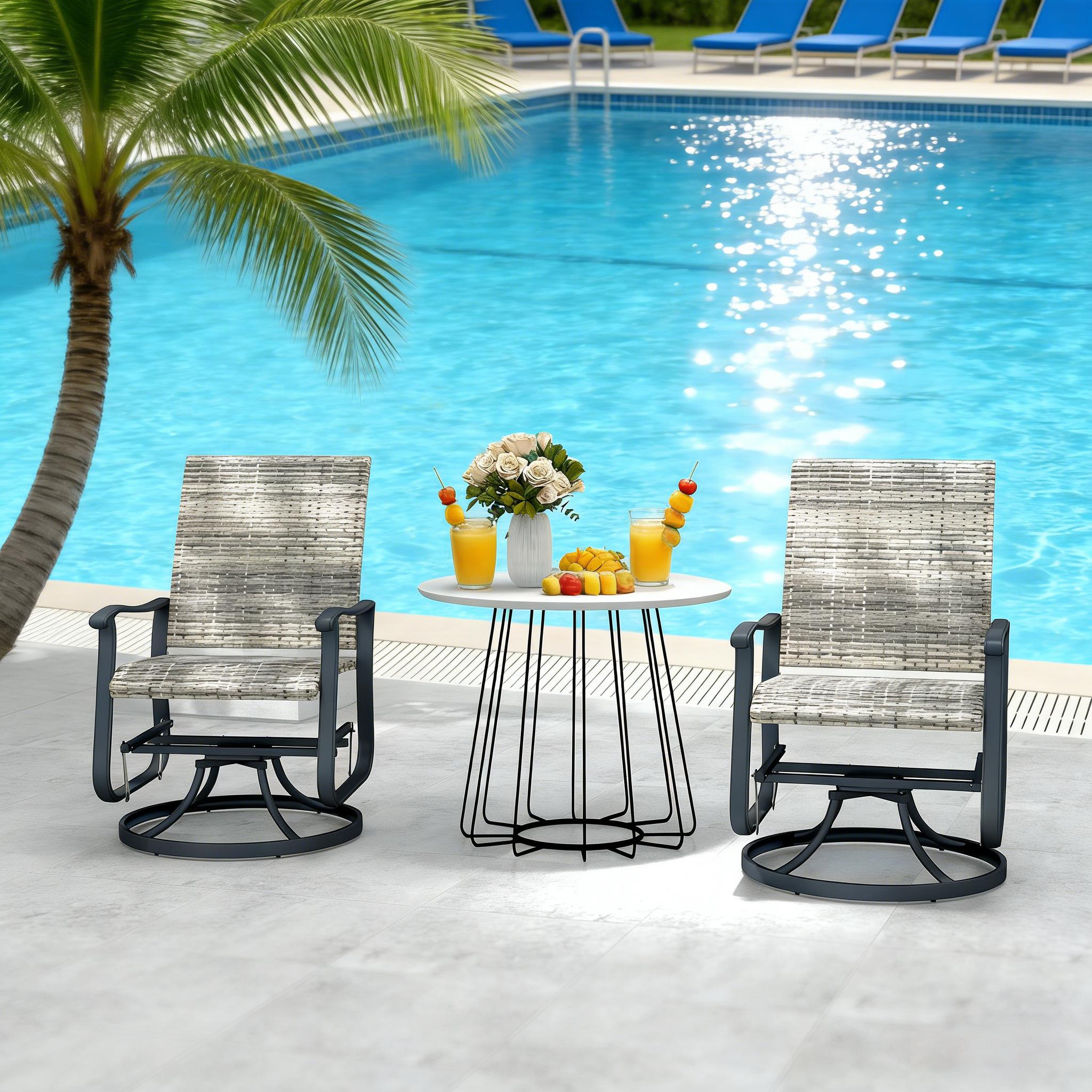 GDFStudio Toma Outdoor Modern Steel Frame 360 Degree Swivel Glider Chair Set with Wicker Rattan Seat High Backrest and Adjustable Foot Pads - Yellow (Set of 2)