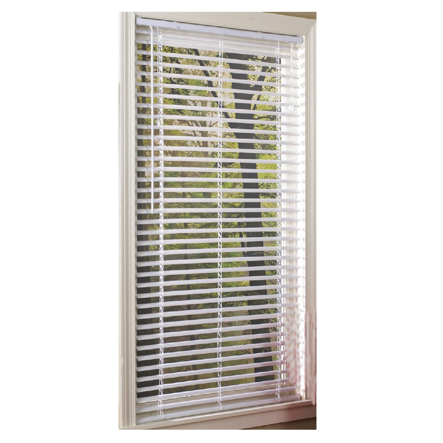 Project Source 70196 Clearview 1-in Slat Width 35-in x 72-in Corded White Vinyl Room Darkening Mini-blinds