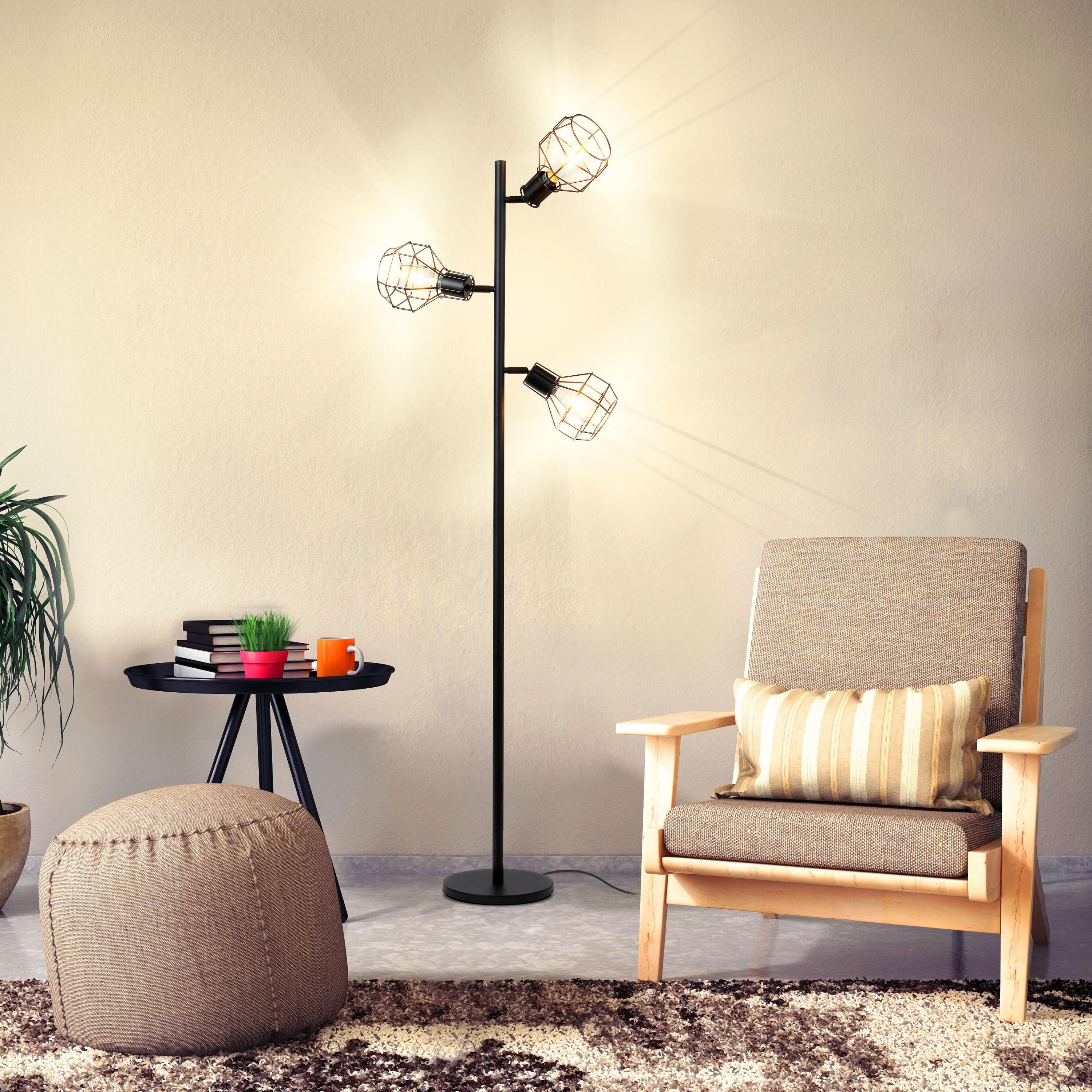 Robin Adjustable 3-Head Industrial Black LED Floor Lamp with Vintage Edison Bulbs