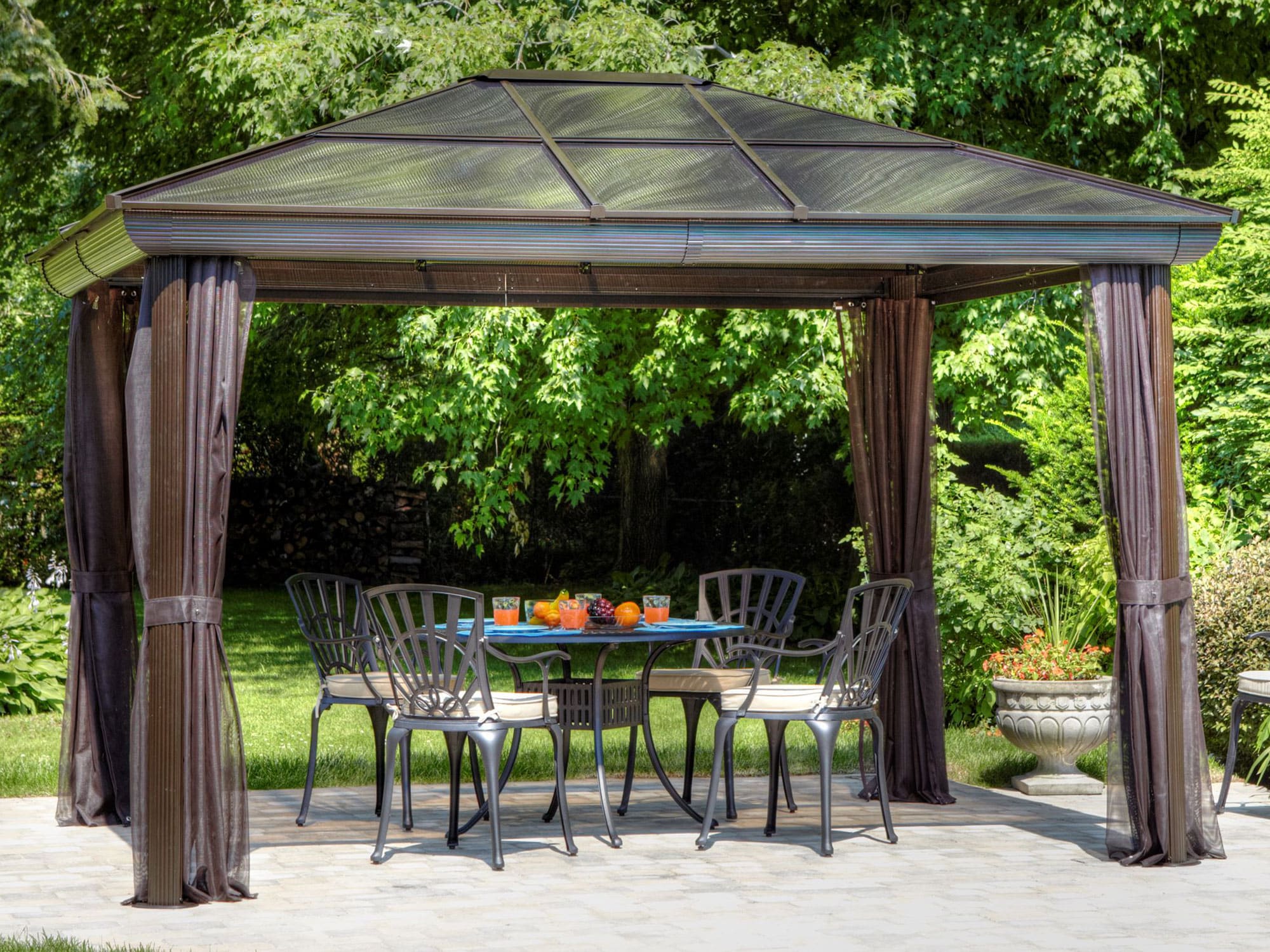 Gazebo Penguin 43202-32 9.75-ft x 11.91-ft Venus gazebo Rectangle Slate Metal Polycarbonate Roof Gazebo with Screen Included