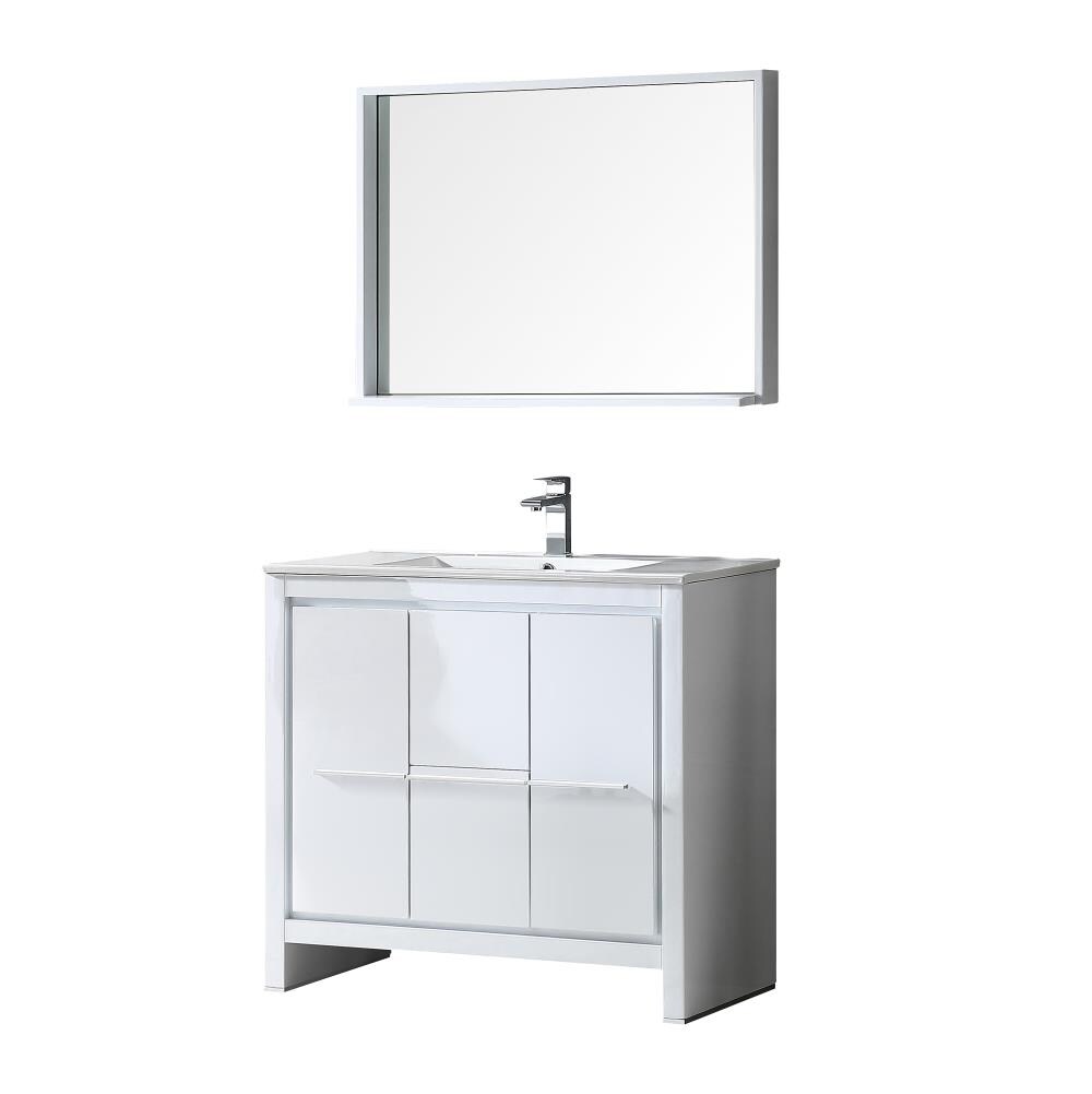 Fresca FVN8136WH Allier 36-in White Single sink Bathroom Vanity with White Ceramic Top (Mirror Included)