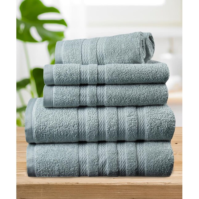 Micro Cotton 6-Piece Slate Blue Cotton Bath Towel Set (Ethicot) at ...