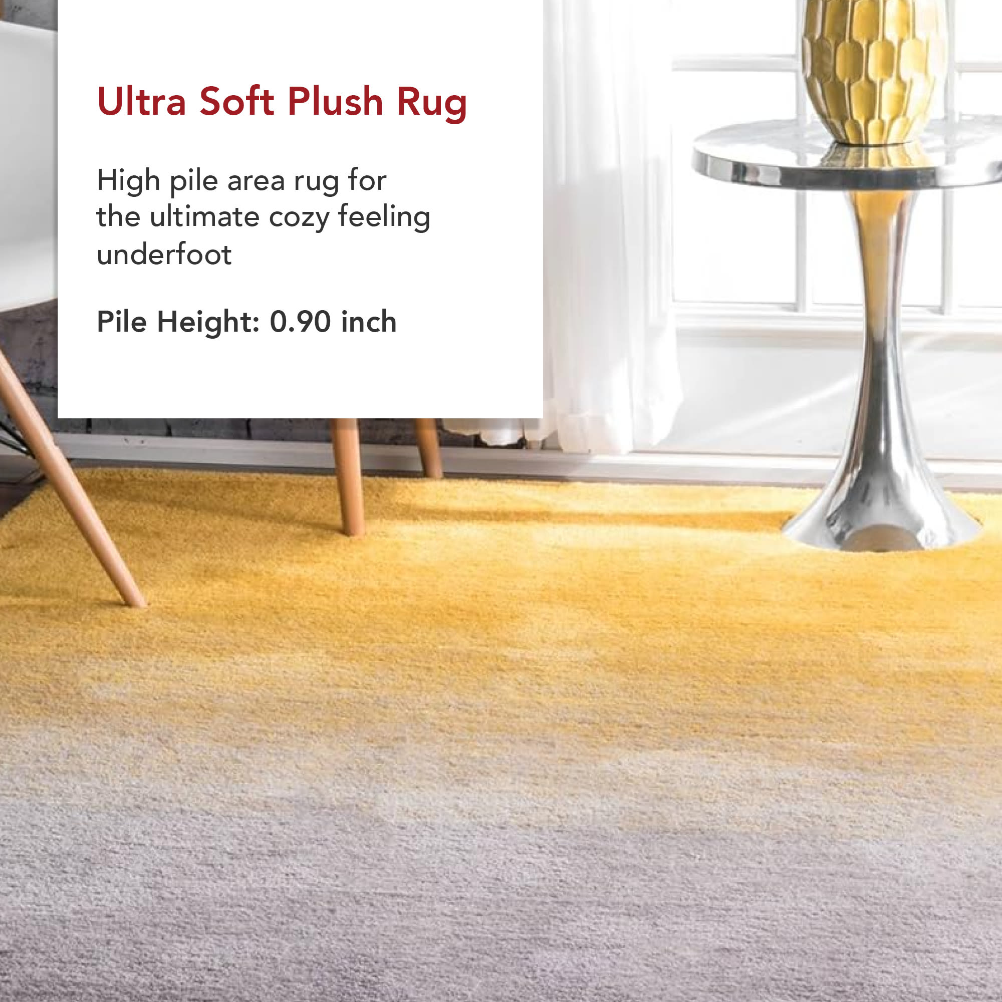 Yellow and Gray Ombre Hand-Tufted Shag Rug, 4' x 6'