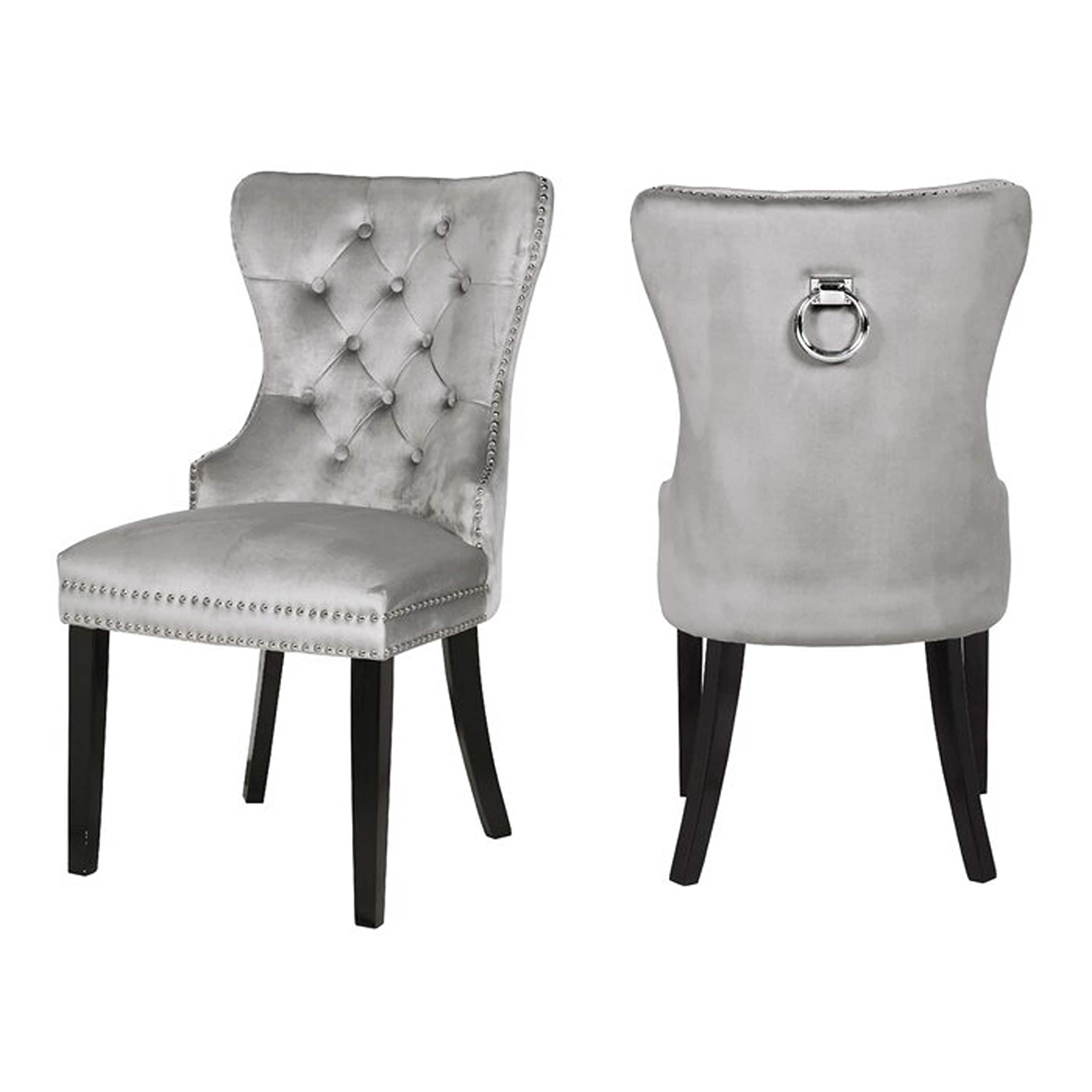 Grey velvet dining discount chairs with black legs