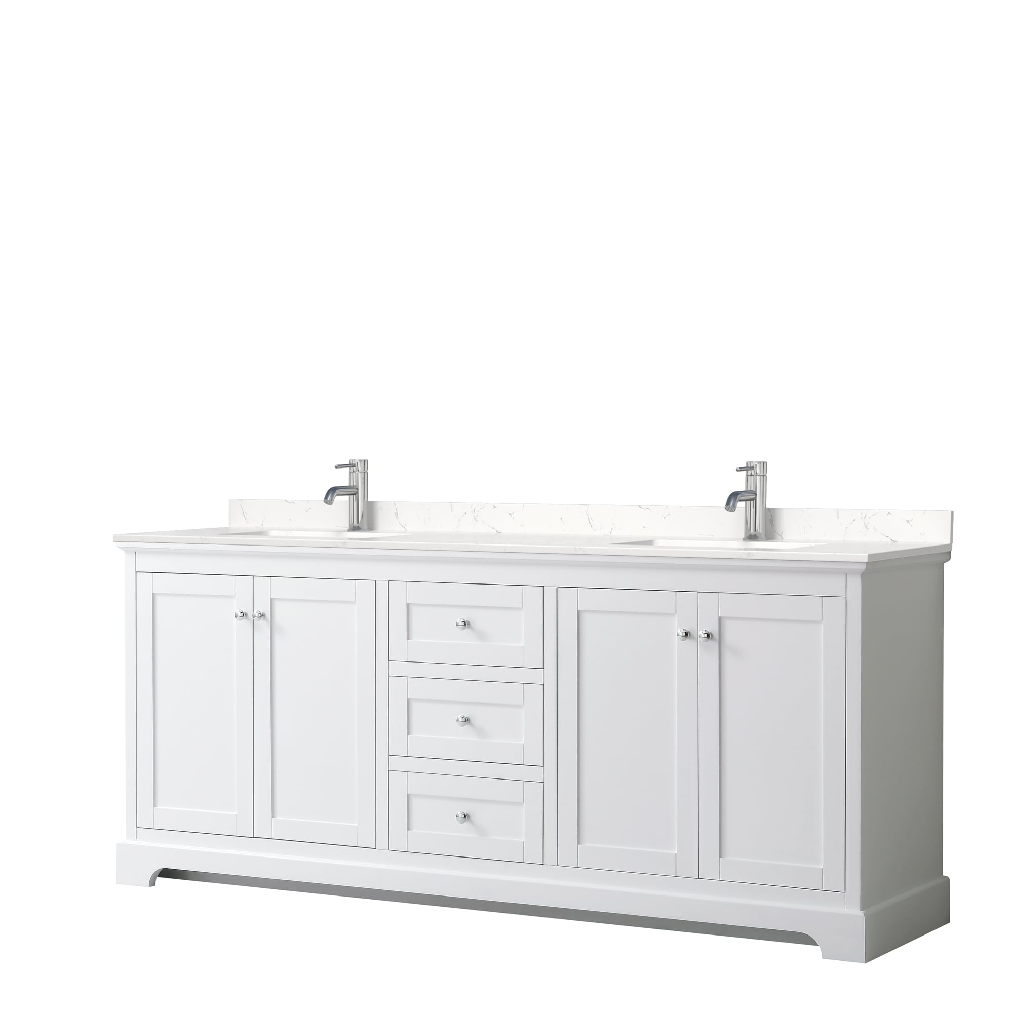 Wyndham Collection WCV232380DWHC2UNSMXX Avery 80-in White with Polished Chrome Trim Undermount Double sink Bathroom Vanity with Carrara Cultured Marble Cultured marble Top