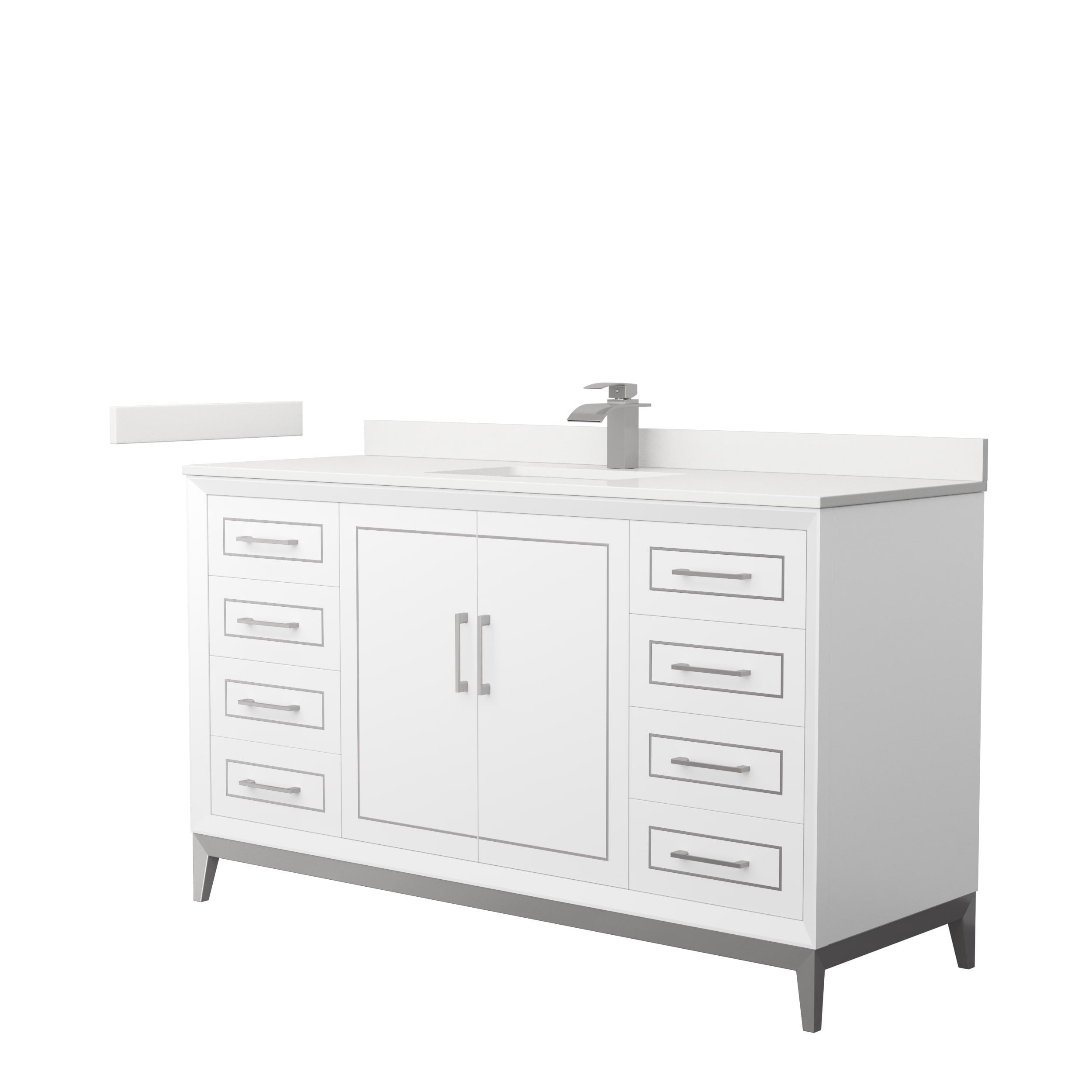 Wyndham Collection WCH515160SWHWQUNSMXX Marlena 60-in White Undermount Single Sink Bathroom Vanity with White Quartz Top