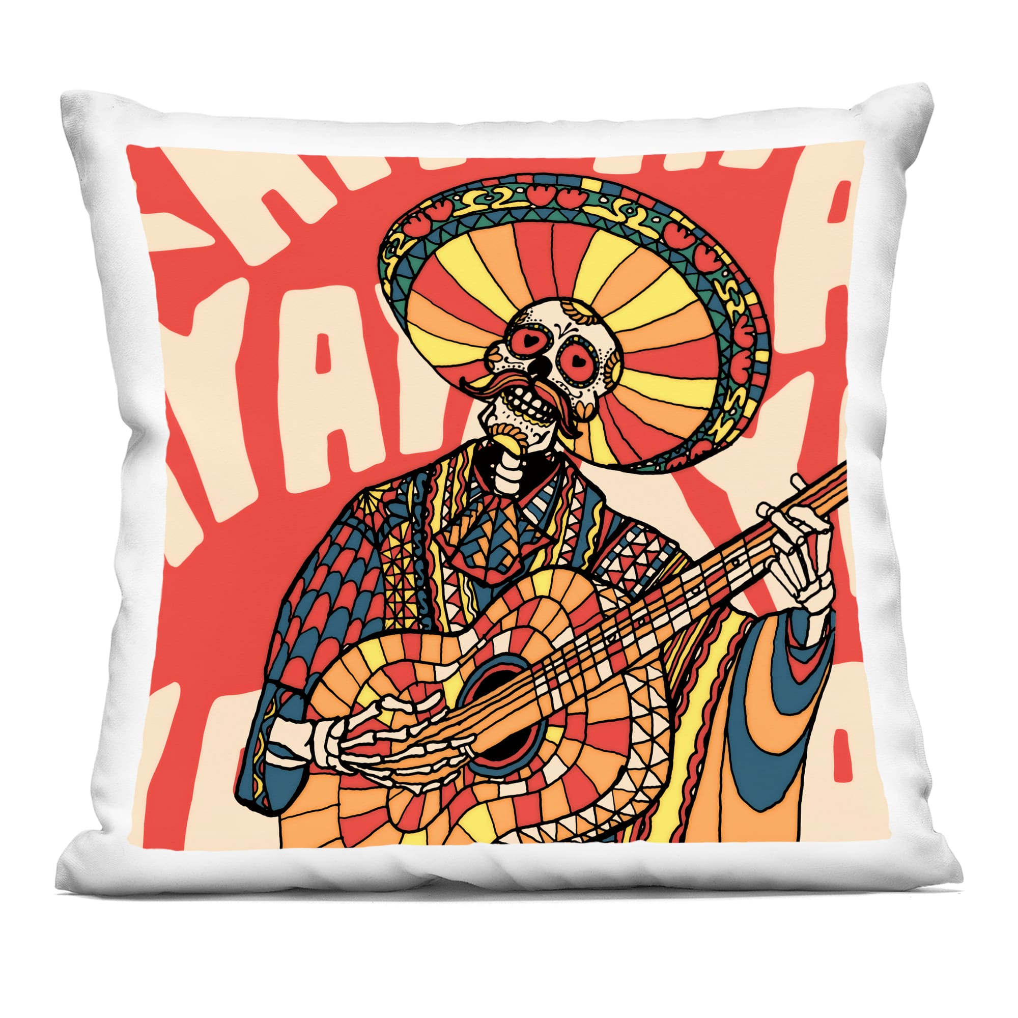 Stupell Industries PLP-040-SQW-18X18 Day Of Dead Guitarist Skeleton Decorative Printed Pillow Design by Ali Gulec