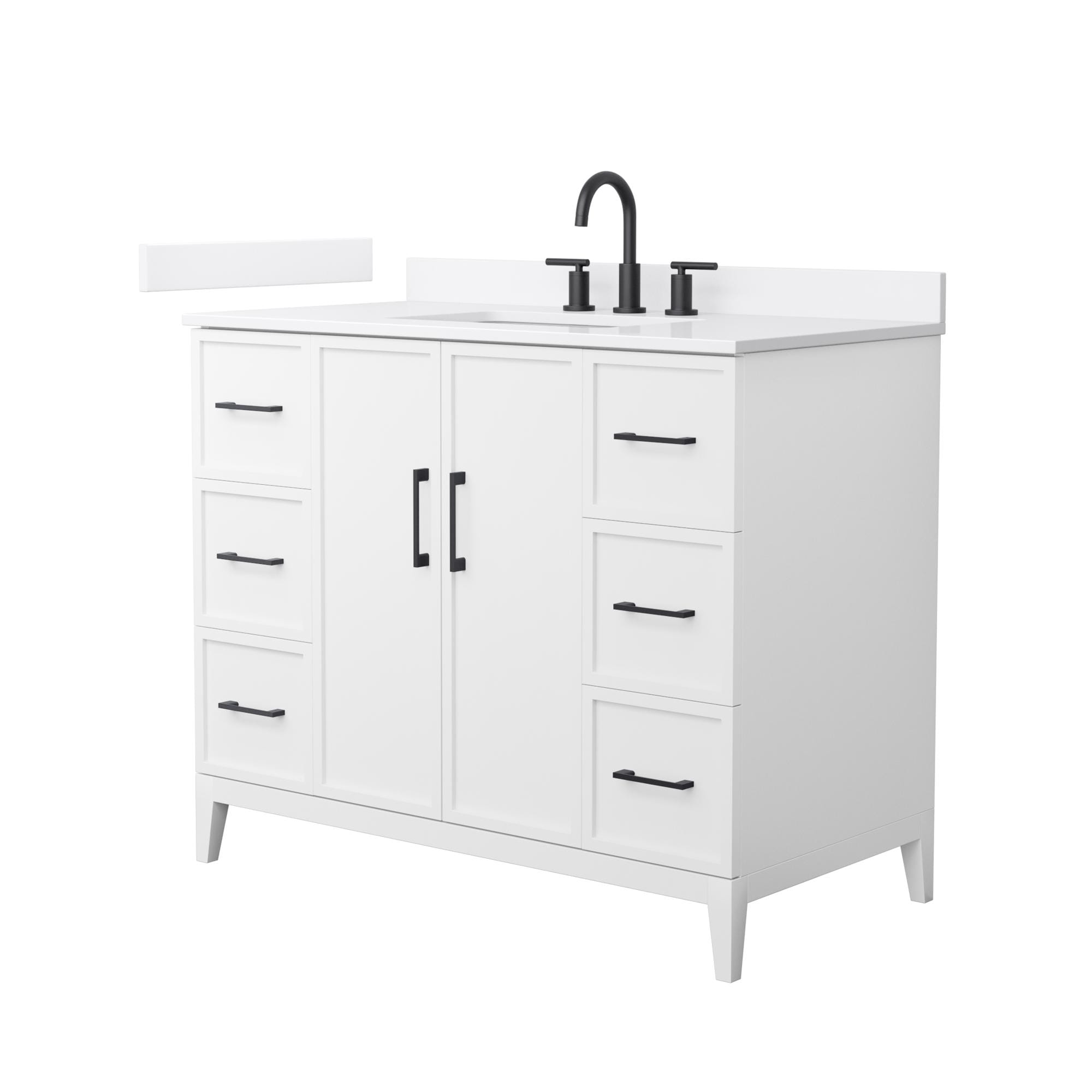 Wyndham Collection WCH717142SWBWQUS3MXX Elan 42-in White with Matte Black Trim Undermount Single Sink Bathroom Vanity with White Quartz Quartz Top