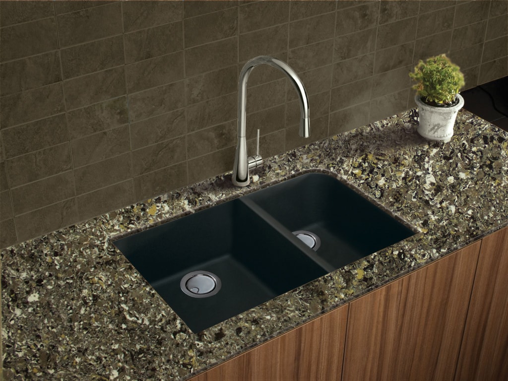 Black granite kitchen sink two breasts, luxury sink, kitchen