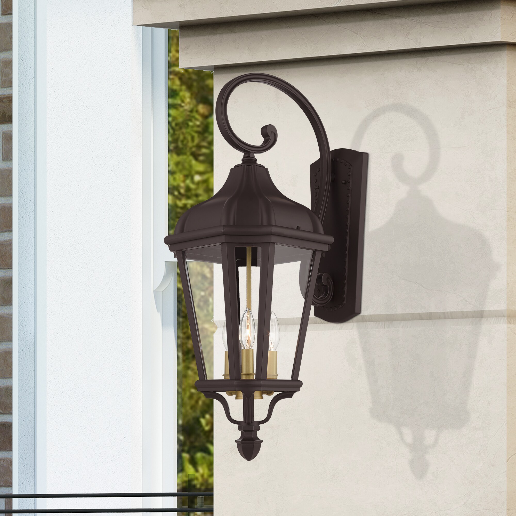 Elegant Morgan Bronze 3-Light Outdoor Lantern with Clear Glass