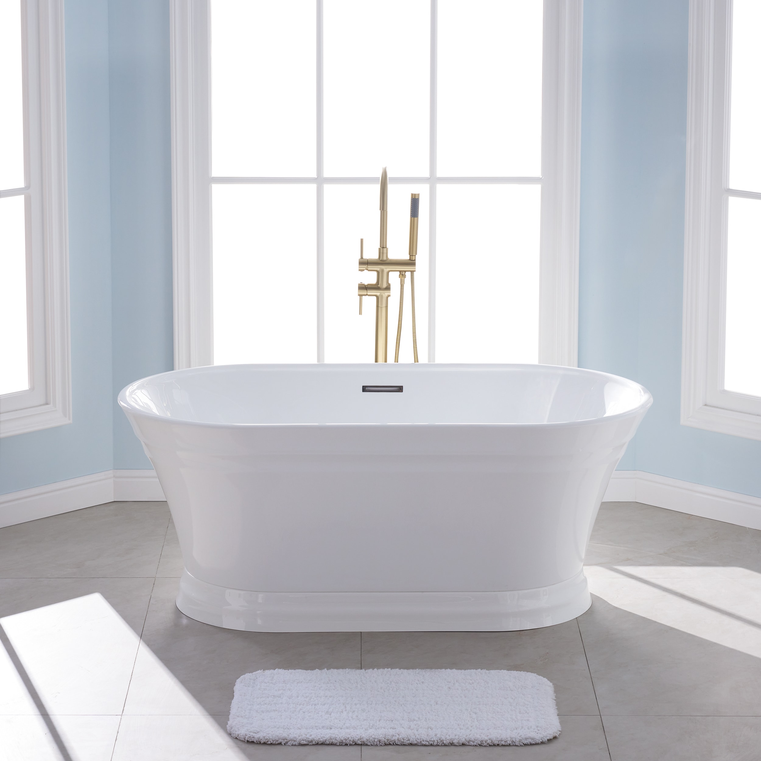 WELLFOR BCB1930BGM - WF Acrylic Bathtub 59-in x 30.68-in White Acrylic Oval Freestanding Soaking bathtub with Drain ( Center Drain )