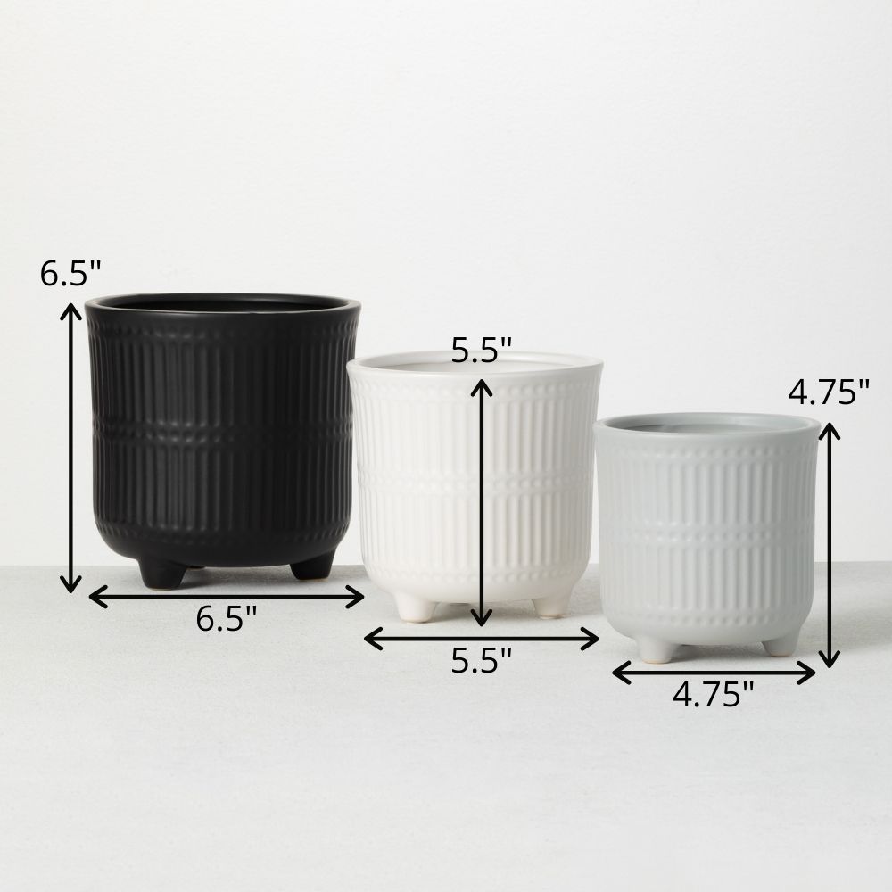 Trio of Textured Ceramic Planters in Multicolor - Indoor/Outdoor Use