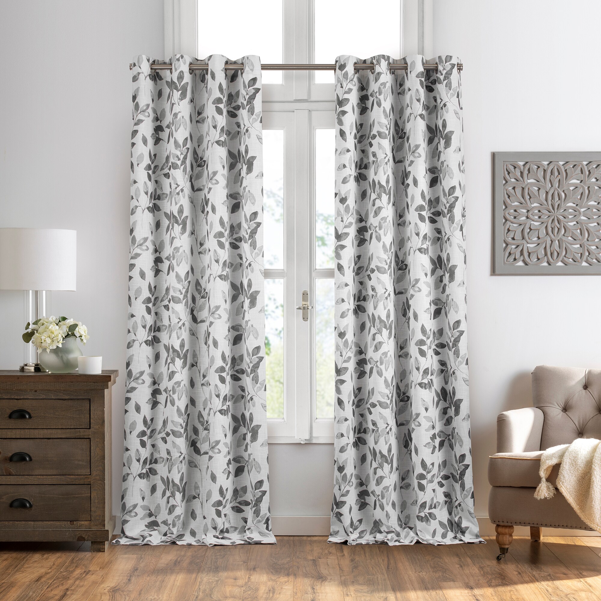 Elrene Home Fashions 739550348866 95-Inches Gray Floral Blackout Standard lined Grommet Single curtain panel