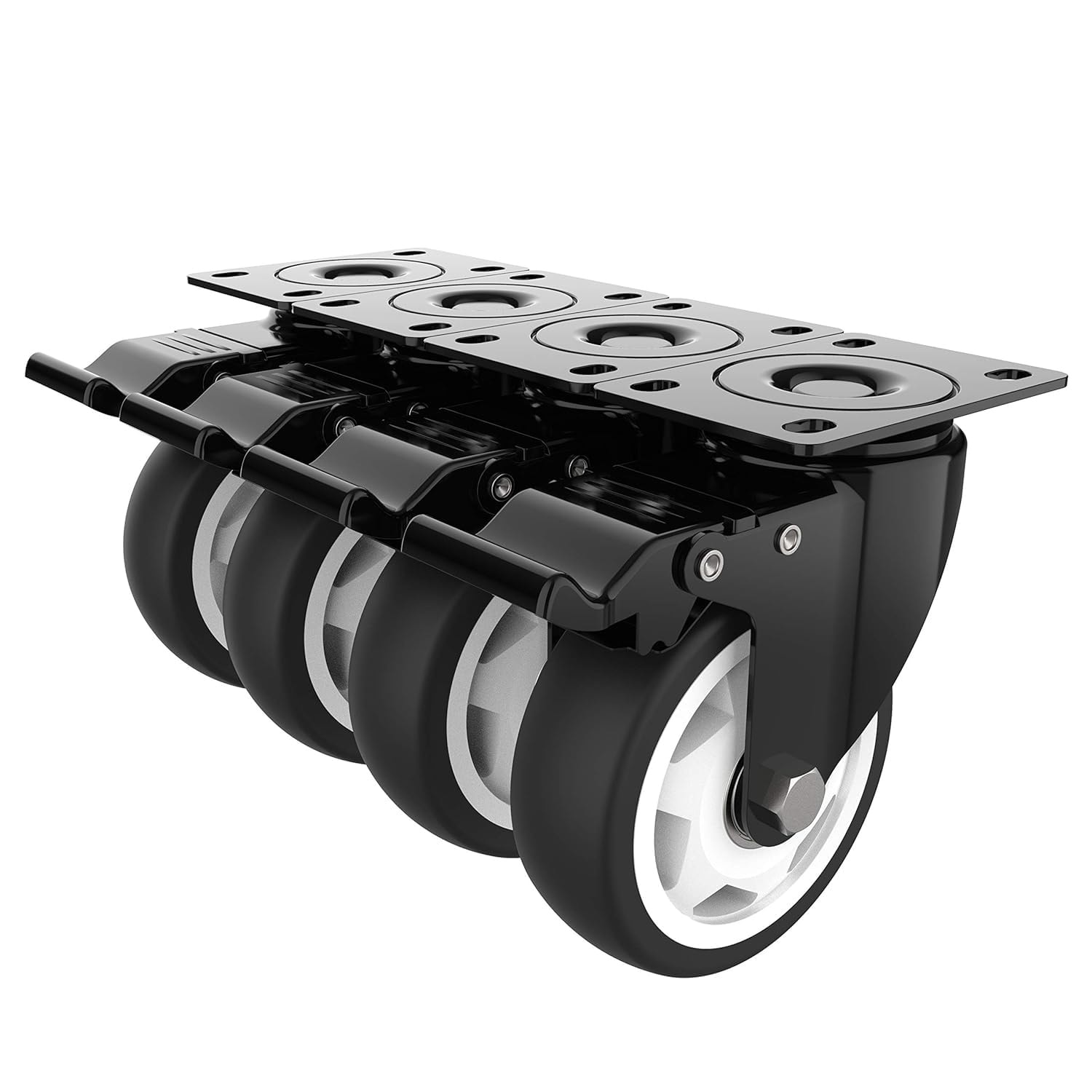 Etokfoks  4 Pack Heavy Duty Series 4 in Polypropylene Swivel Plate Caster Wheels with Dual Lock Brake 1200 lb Load