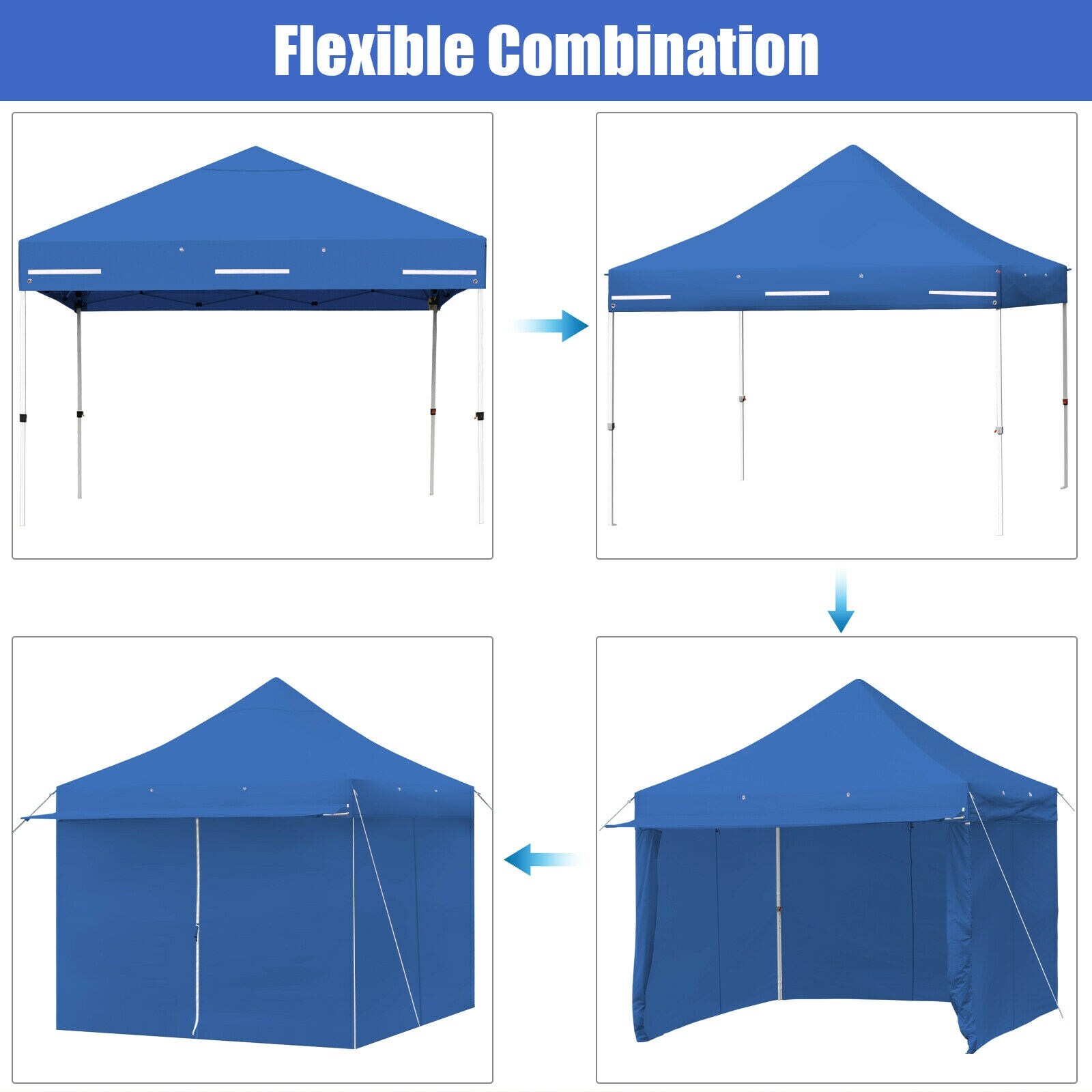 Patiojoy Pop Up Gazebo Tent 17'x10' Adjust Dual Half Awnings Folding Blue