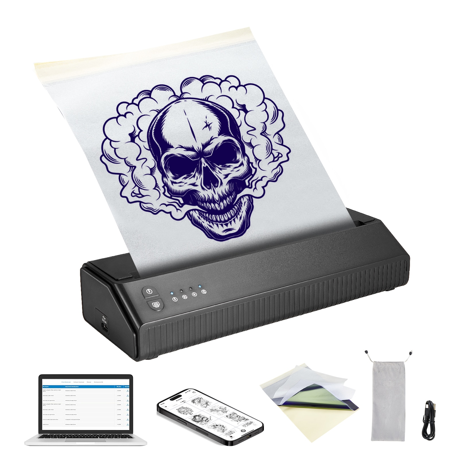 SVOPES SCWSMBDYJBXK01831V9 Tattoo Stencil Printer Wireless Bluetooth Tattoo Printer Transfer Stencil Machine with 10Pcs Transfer Paper Compatible for iOSandAndroid Phone iPadandPC (with Storage Bag)