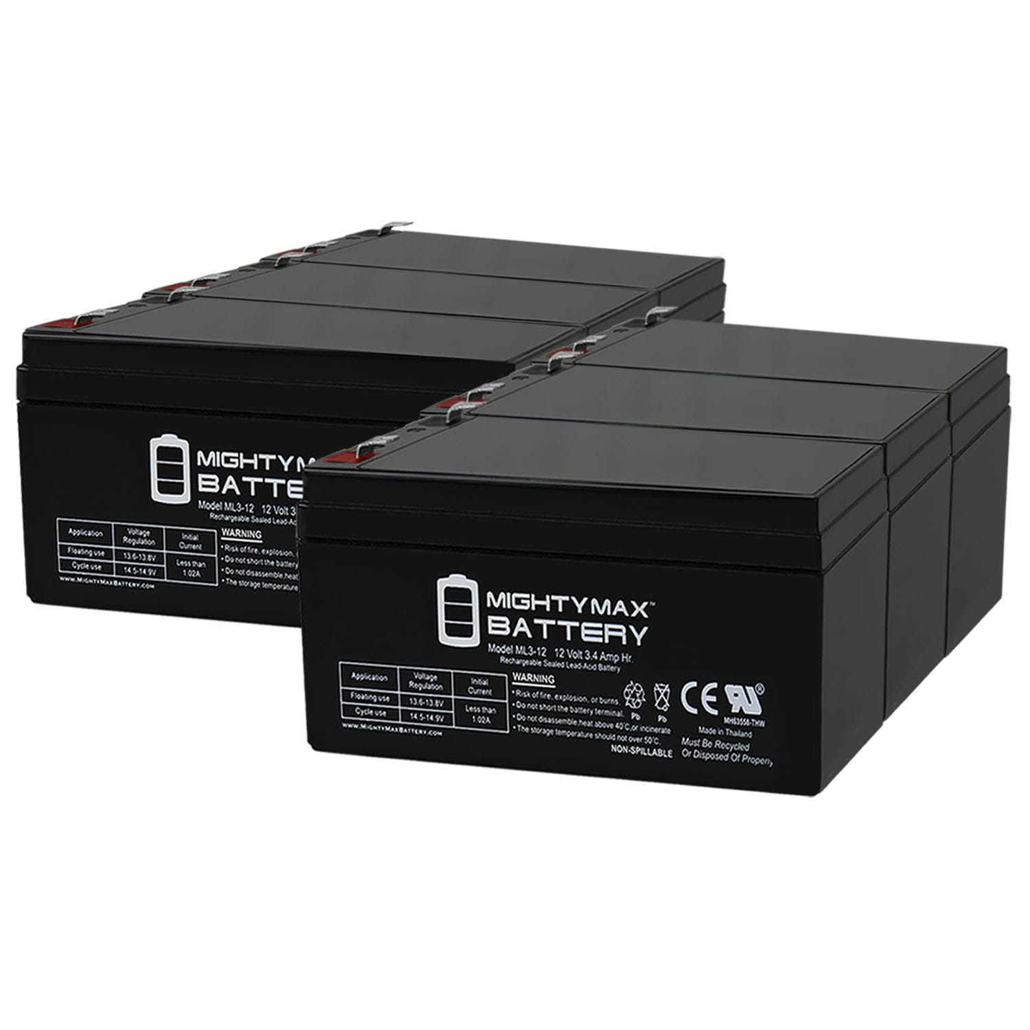 Mighty Max Battery MAX3427763 ML3-12 12V 3.4Ah for APC BE350R RBC35 Rechargeable Sealed lead acid 1230 Backup power Batteries 6 -Pack