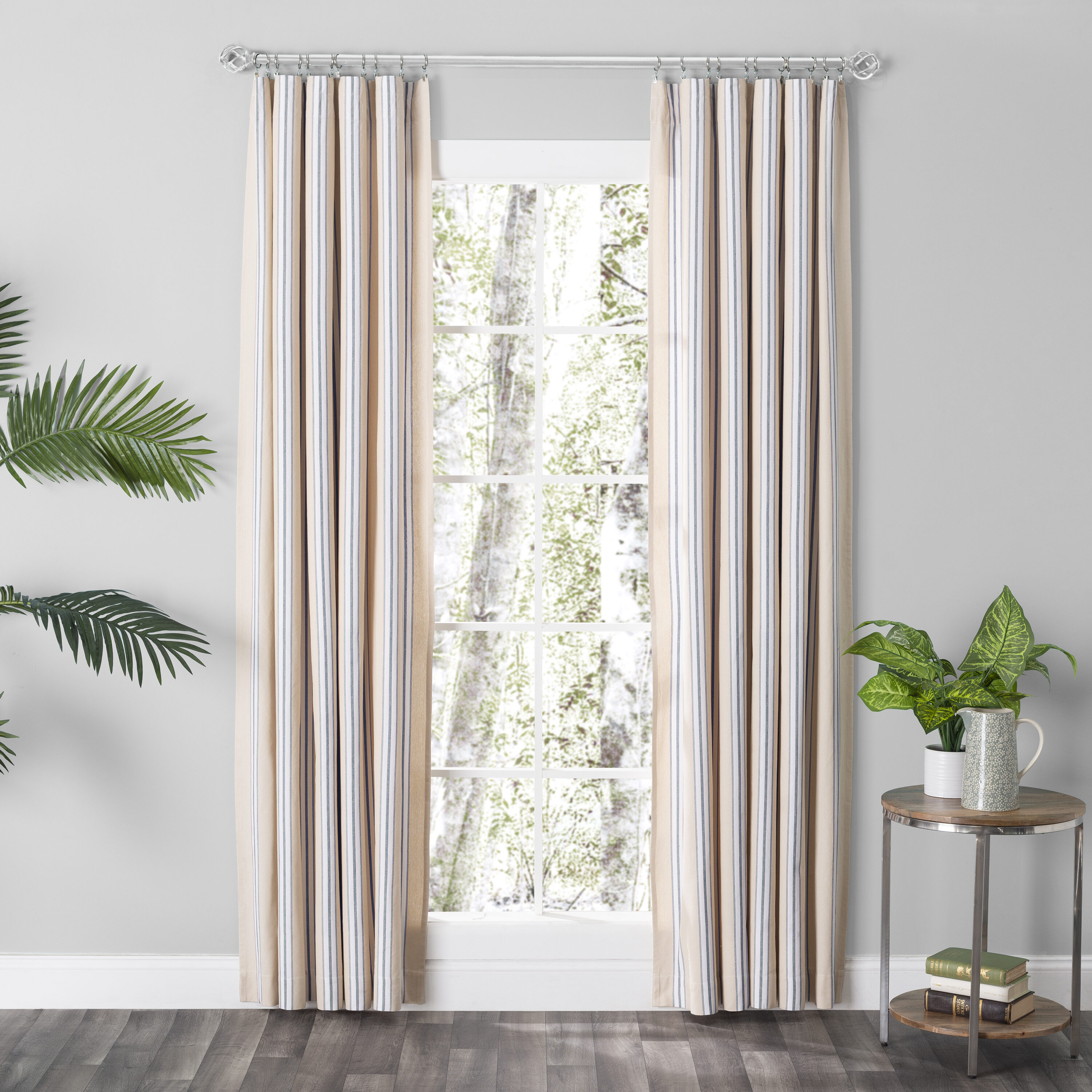 Ricardo Trading 04428-76-015-35 15-Inches Navy Striped Light filtering Rod pocket Curtain panel pair