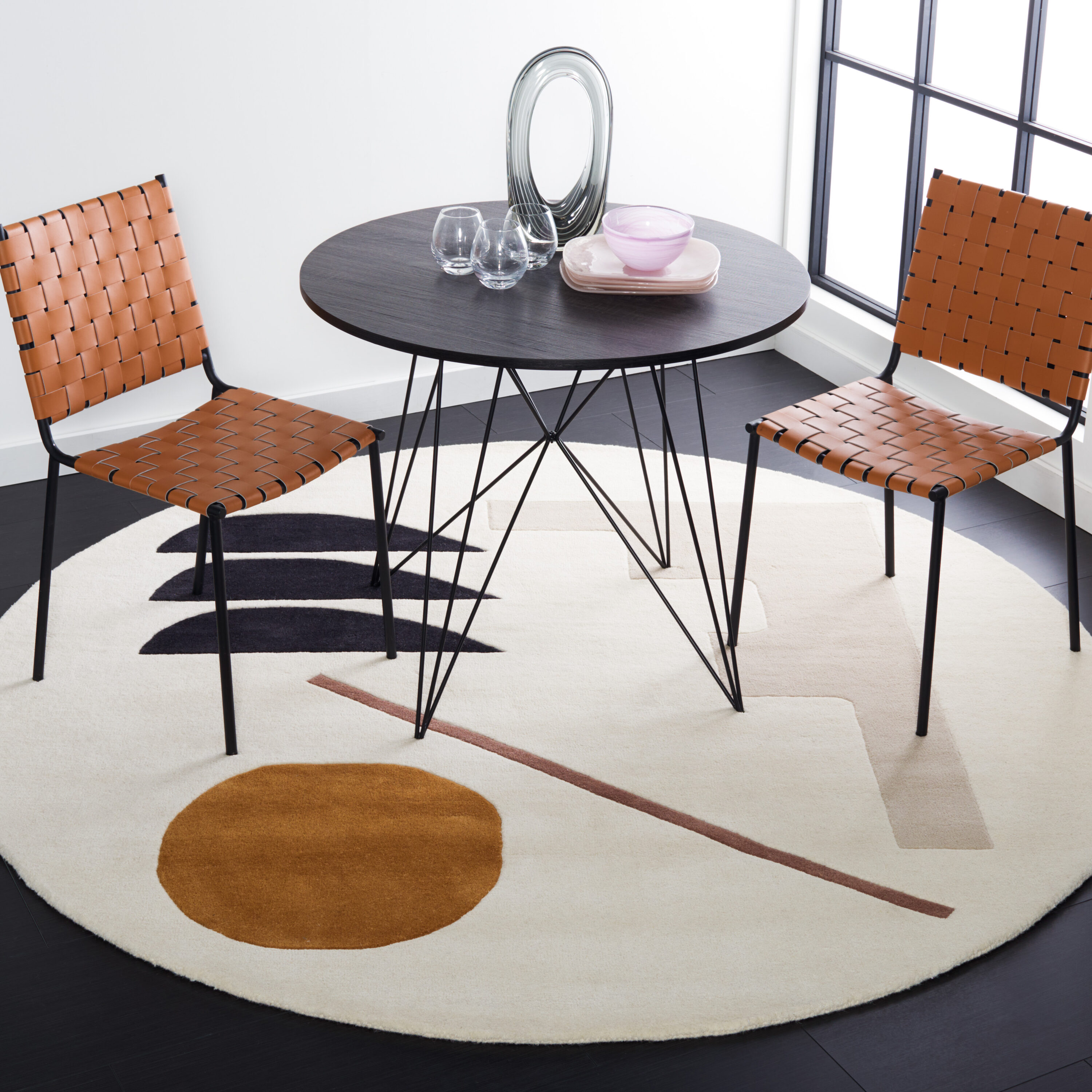  Fifth Avenue 115 Ivory/Brown Contemporary 5ft x 5ft Round Rug