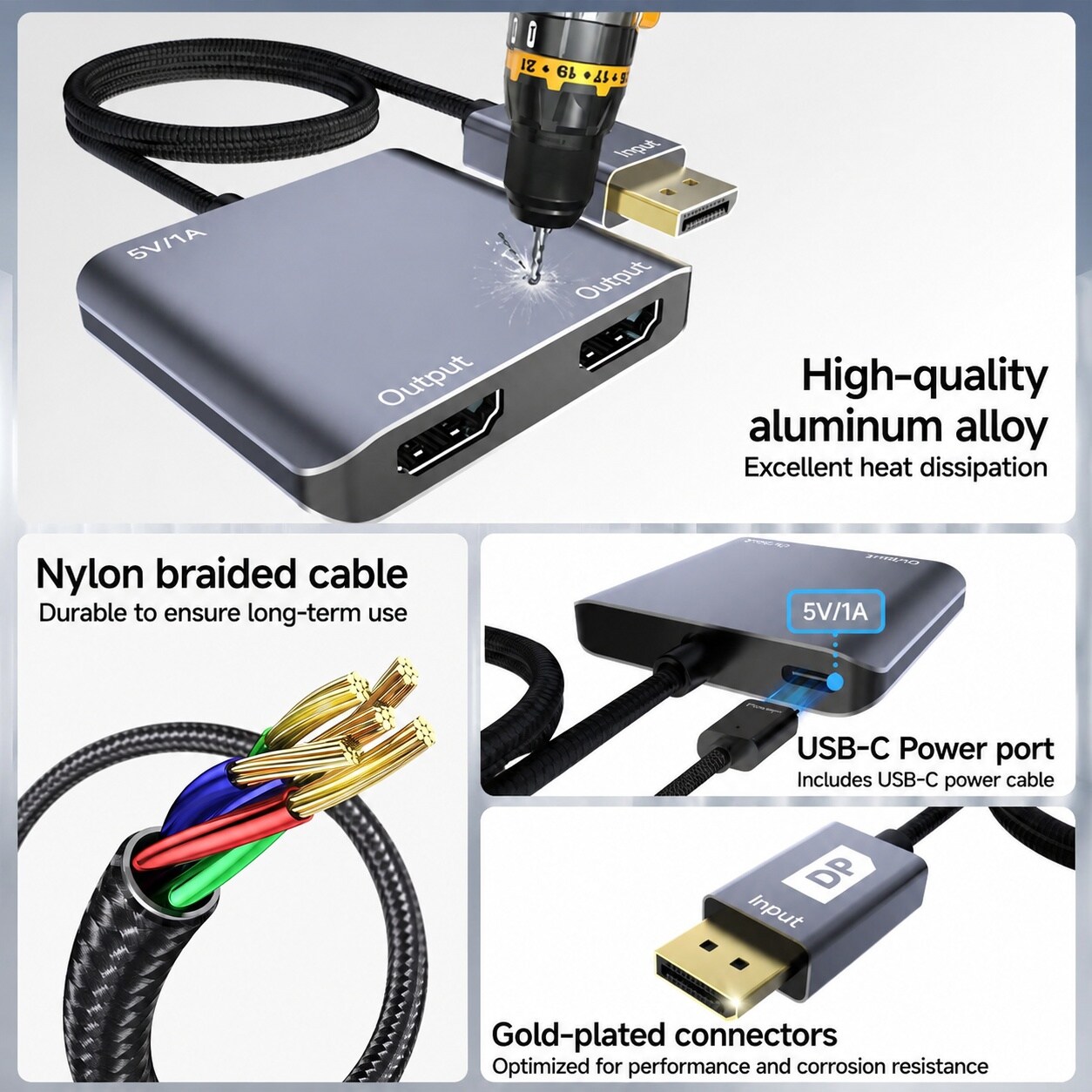 JVFCXXV DisplayPort to Dual HDMI Adapter 1 in 2 Out 4K60Hz DP Source to ...
