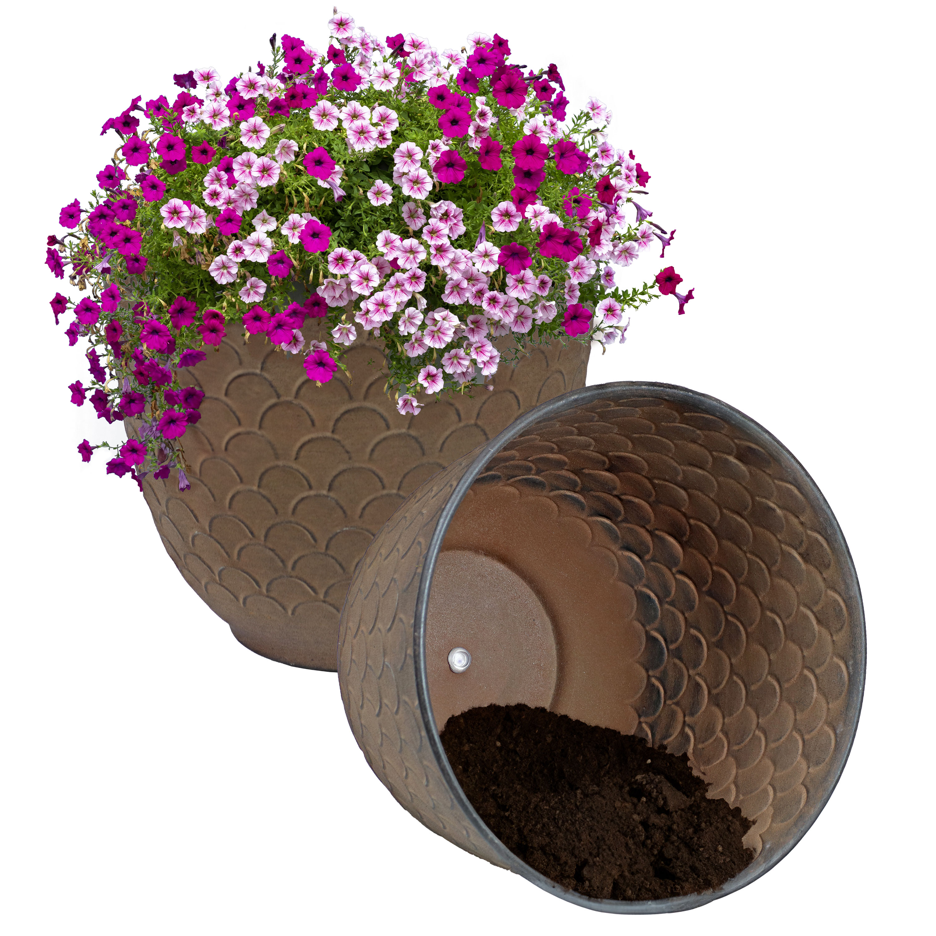 Sunnydaze Decor DRV-3042 2 -Pack Round 6.0-in W Medium Brown Metal Indoor/Outdoor Planter with Drainage Holes