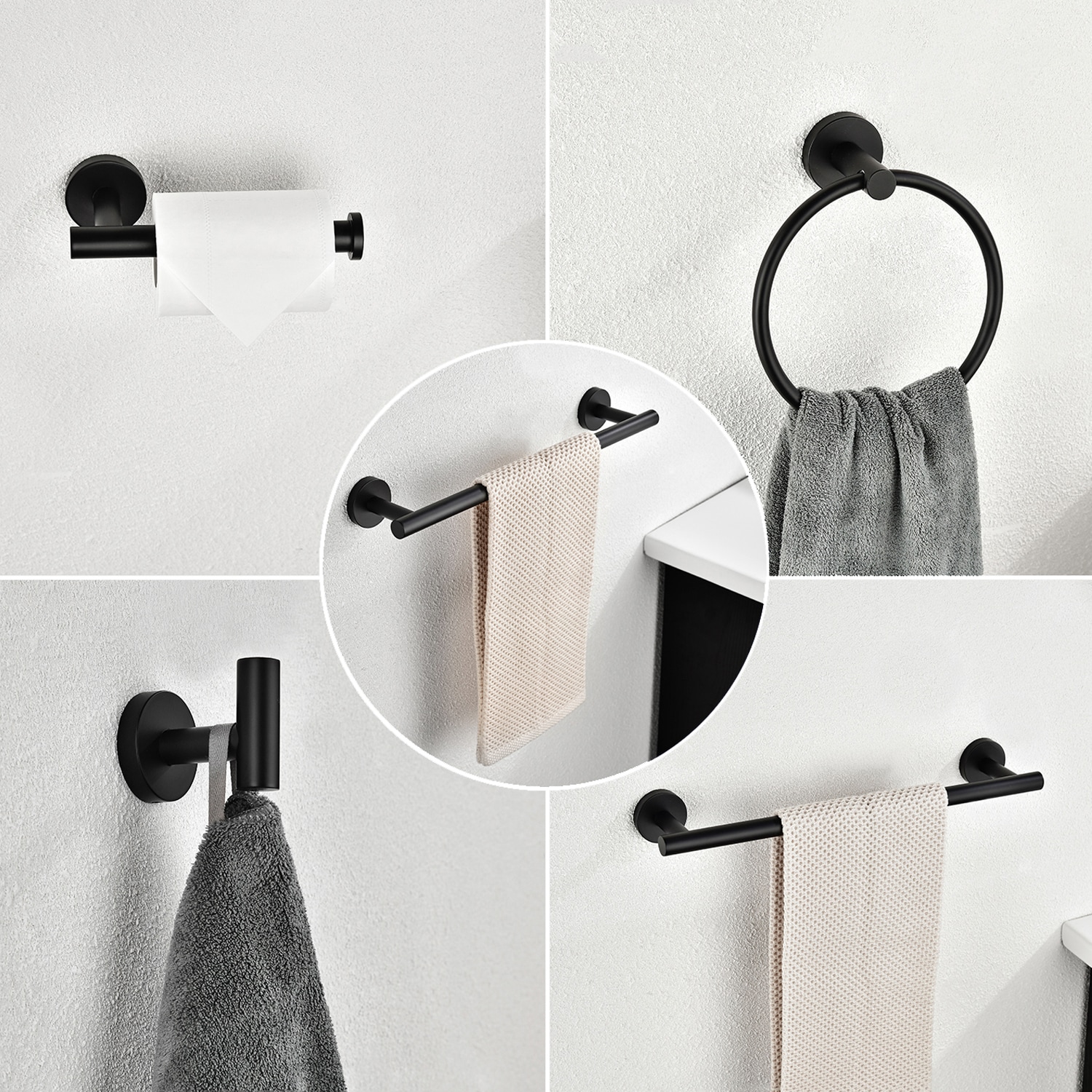 Bathroom Towel Hook No Drill Robe Hook Shower Kitchen Wall Hanging Hooks Wall Mount (1 Pack) Matt Black